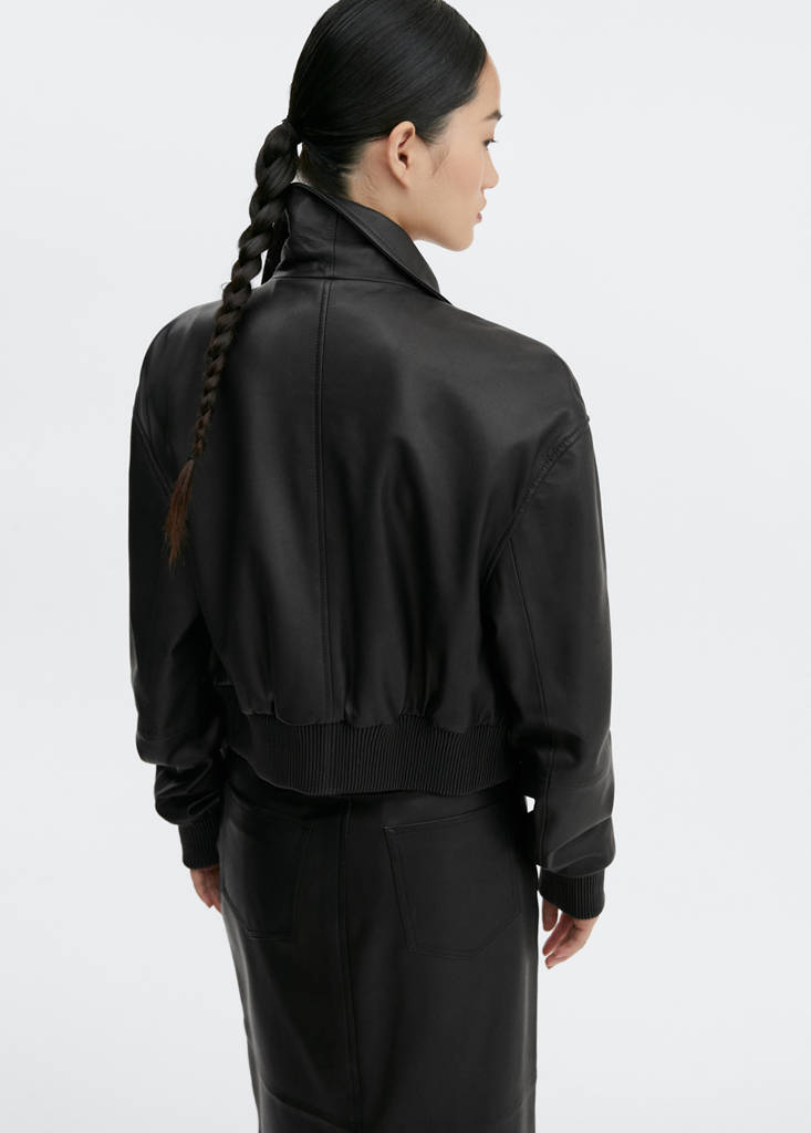 Leather aviator bomber jacket — Black