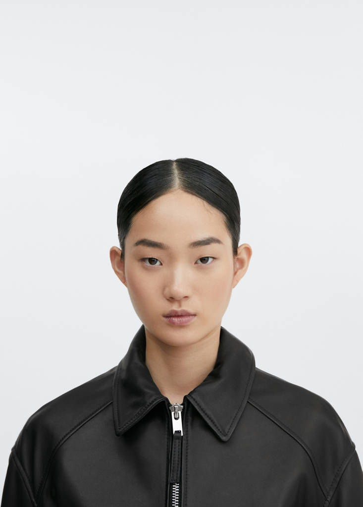 Leather aviator bomber jacket — Black
