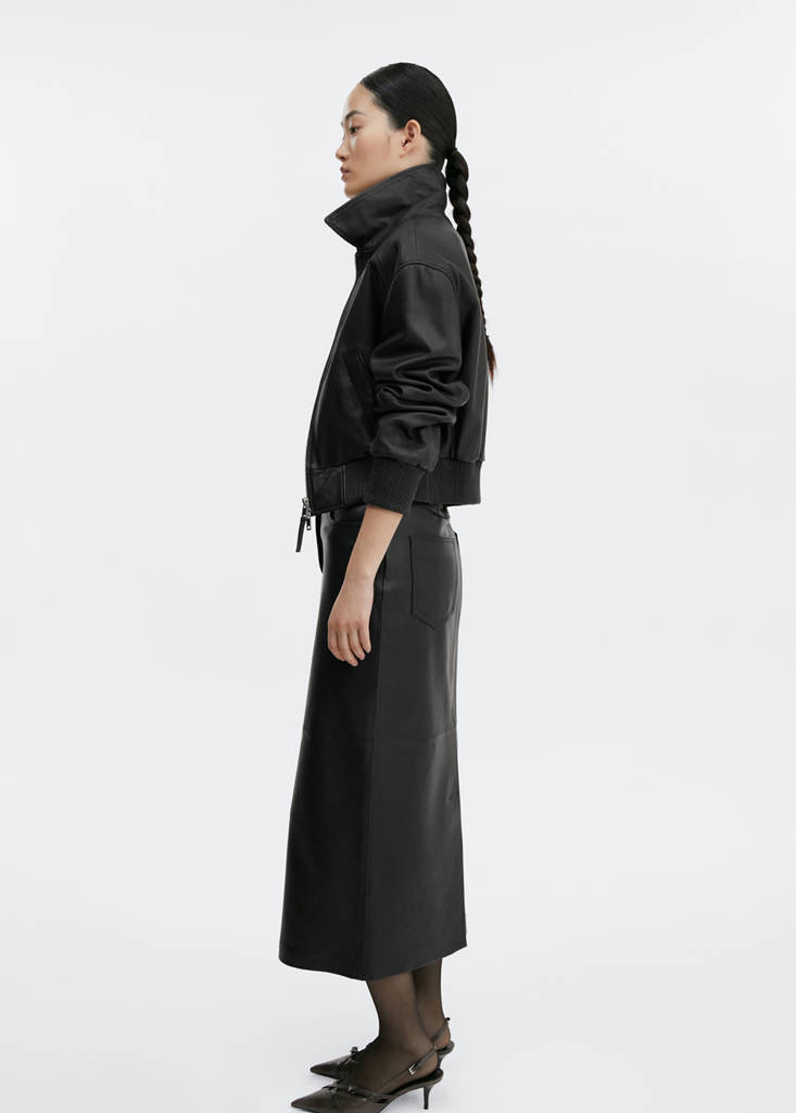 Leather aviator bomber jacket — Black