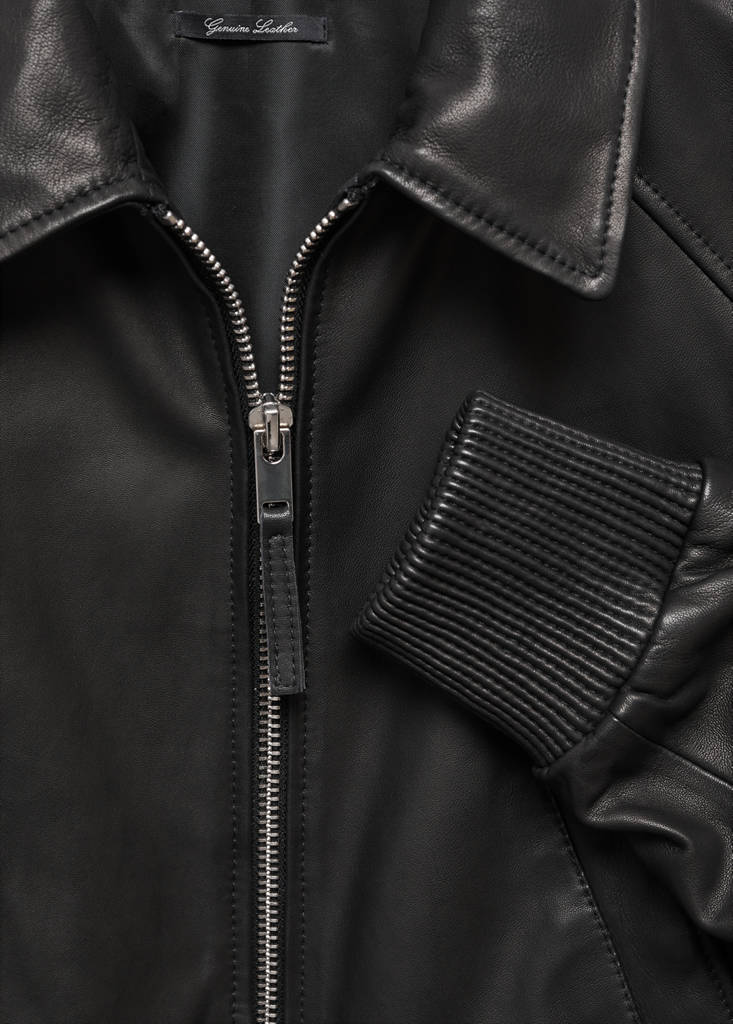 Leather aviator bomber jacket — Black