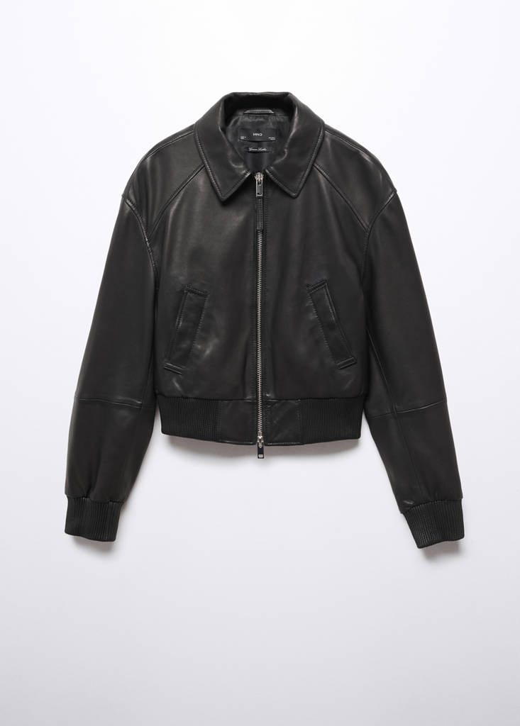 Leather aviator bomber jacket — Black