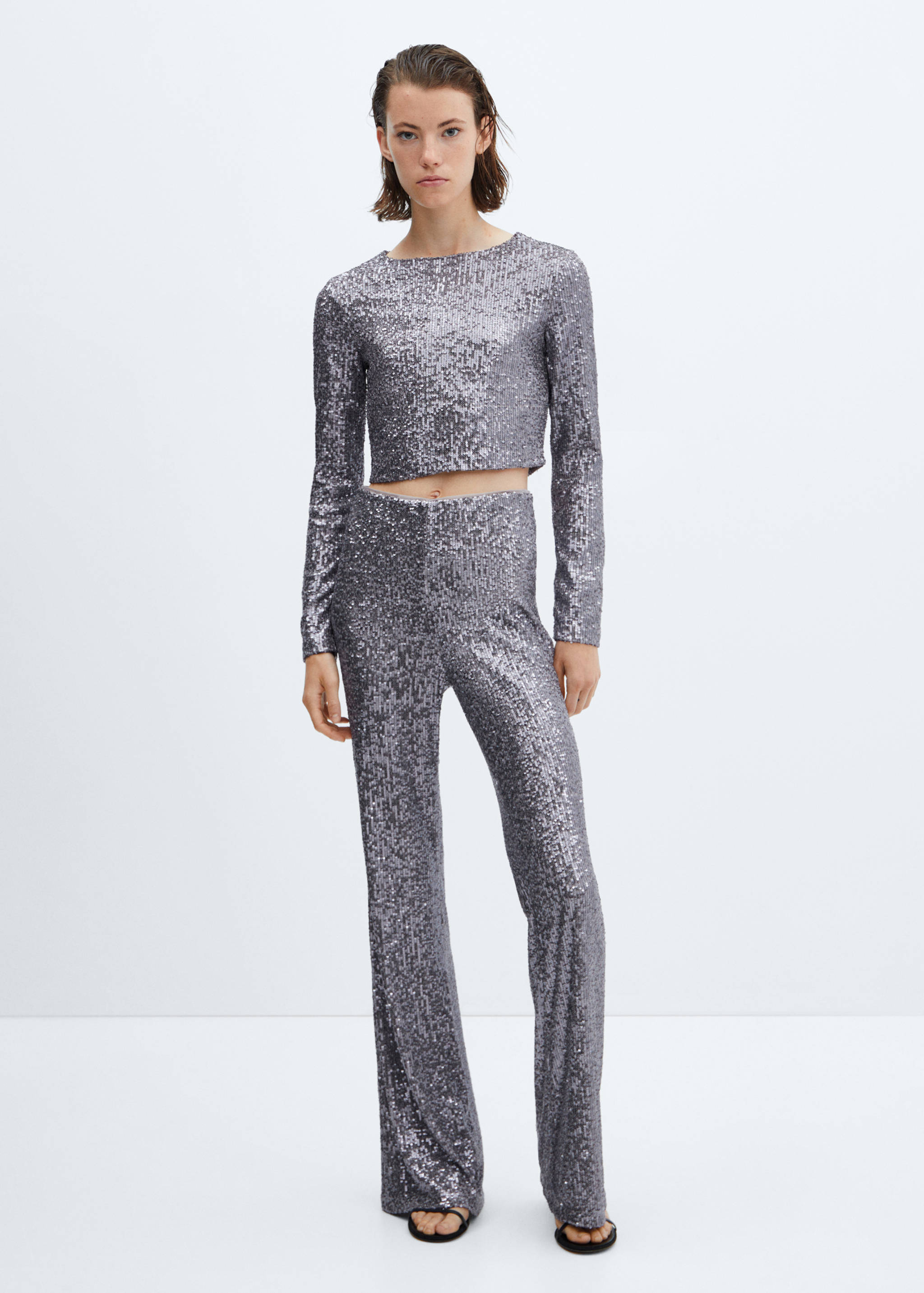 Crop top sequins manches longues - Plan général
