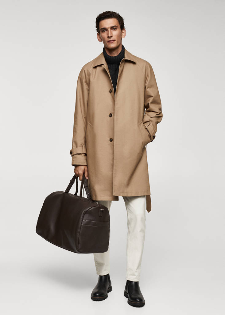 Water-repellent quilted trench coat — Medium Brown