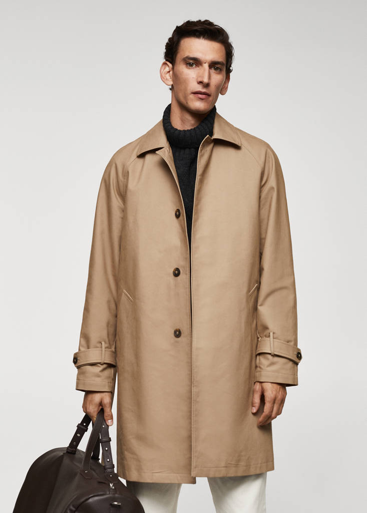 Water-repellent quilted trench coat — Medium Brown
