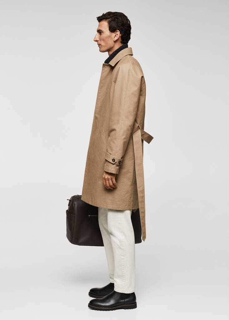 Water-repellent quilted trench coat — Medium Brown