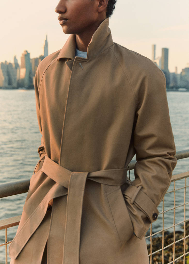Water-repellent quilted trench coat — Medium Brown