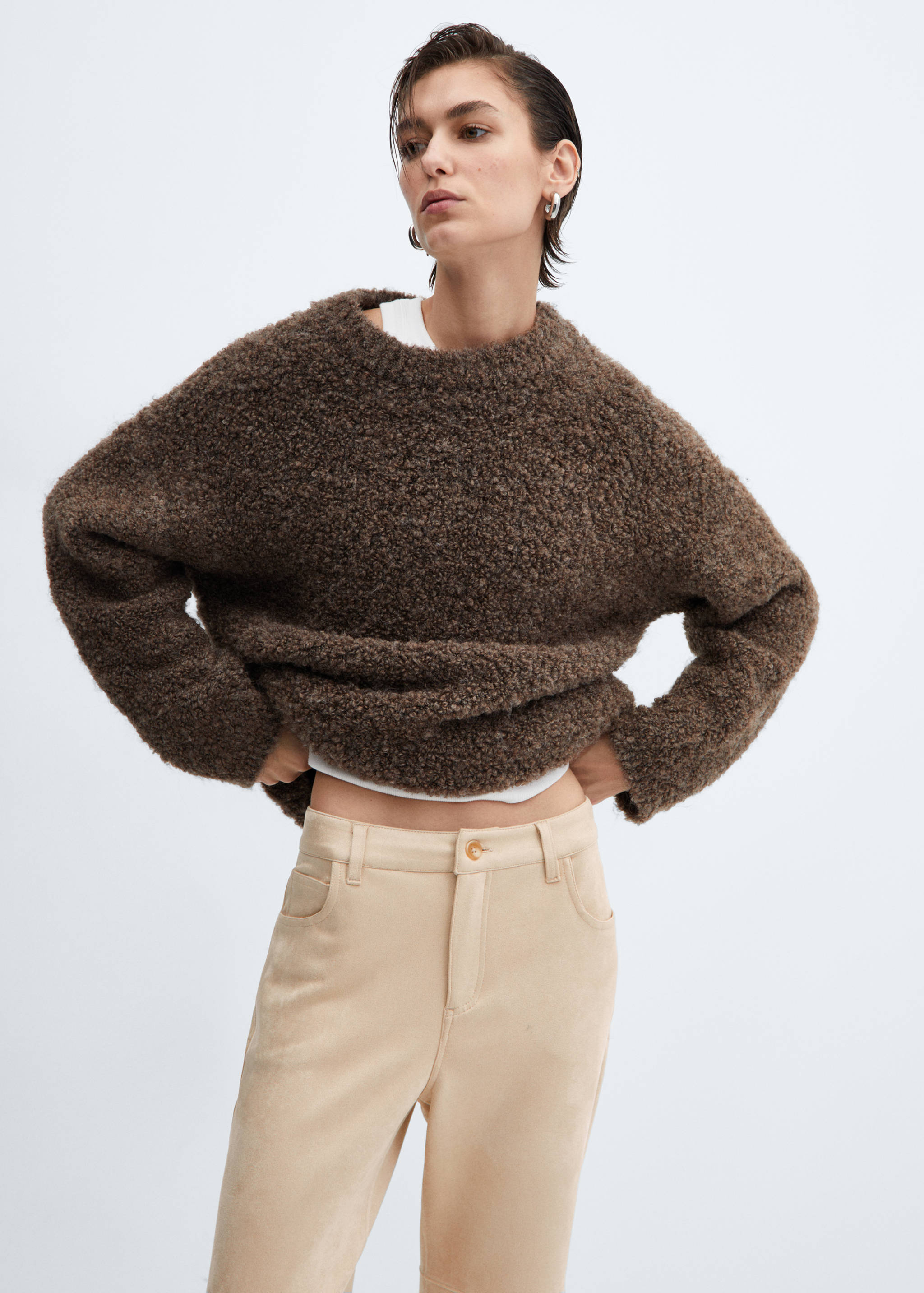 Suede trousers with seam detail - Details of the article 1