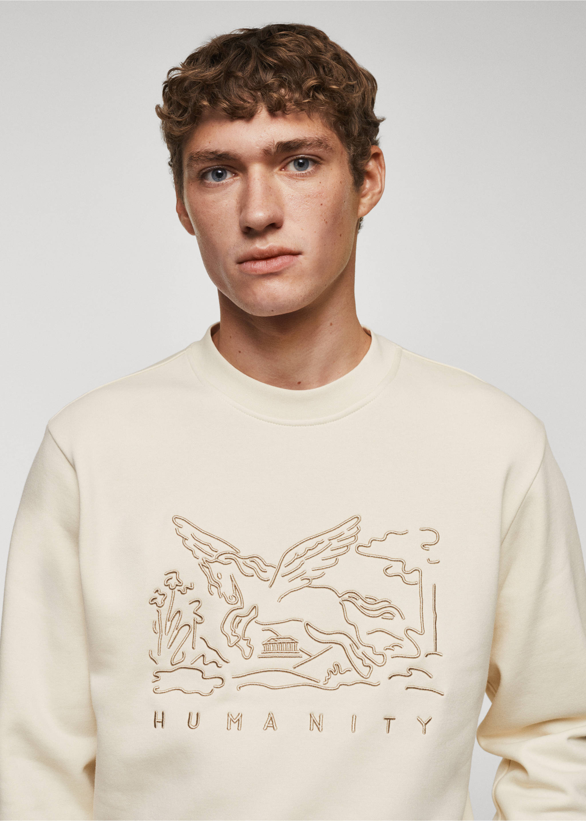 Sweat-shirt coton détails brodés - Détail de l'article 1, Blanc cassé. Ref: 57077748-00.