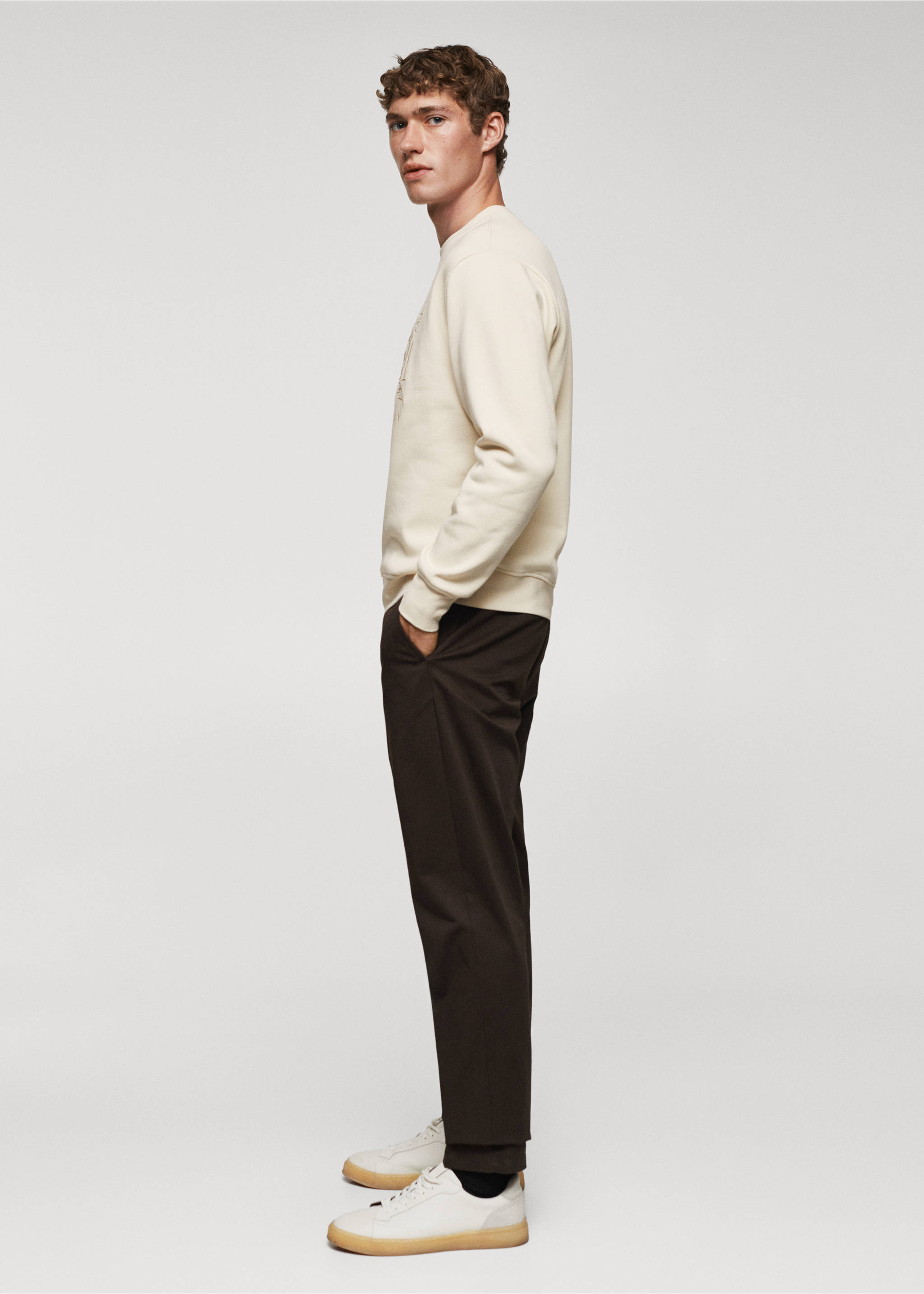 Sweat-shirt coton détails brodés - Détail de l'article 2, Blanc cassé. Ref: 57077748-00.