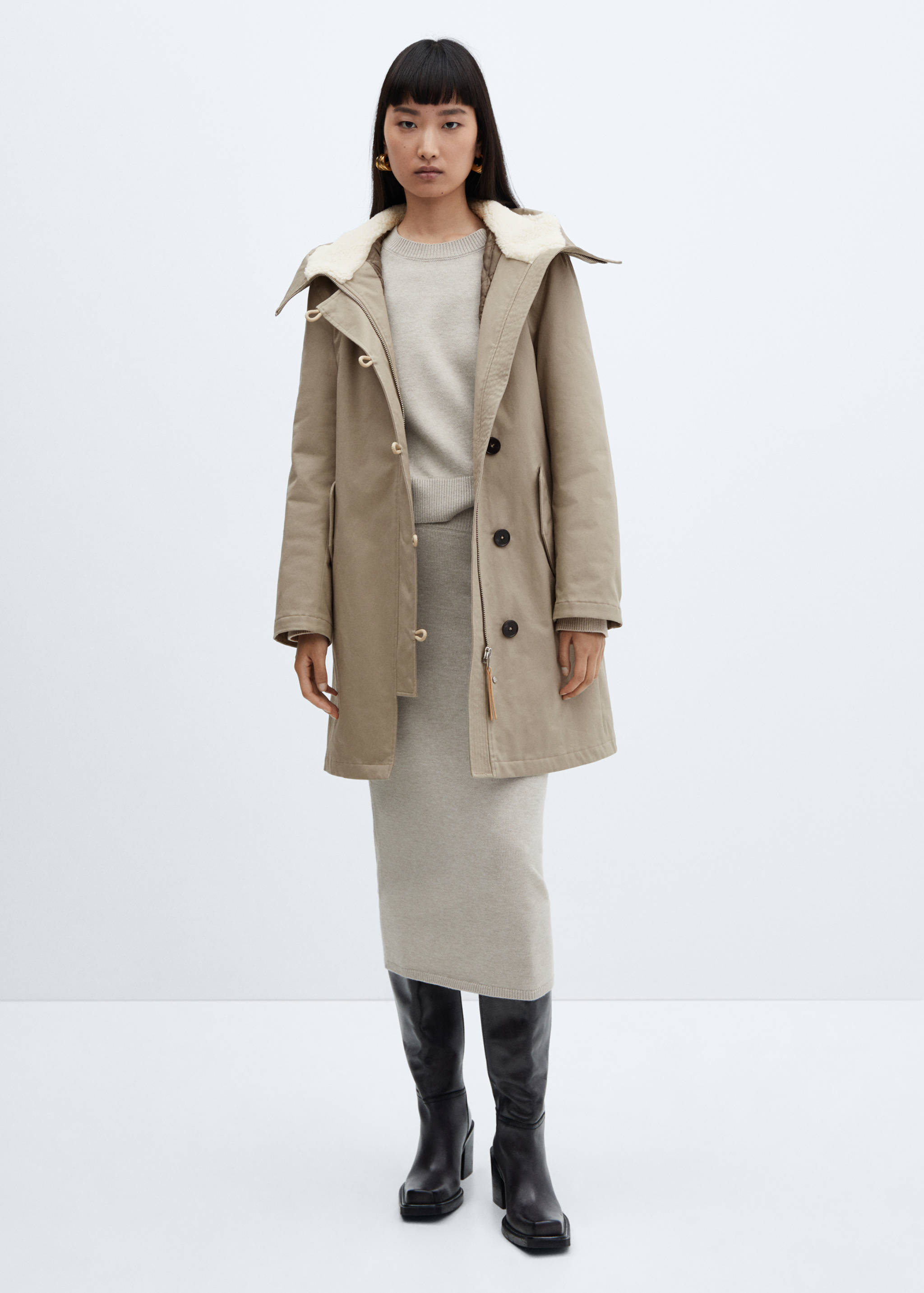 Midi-parka with shearling collar - General plane