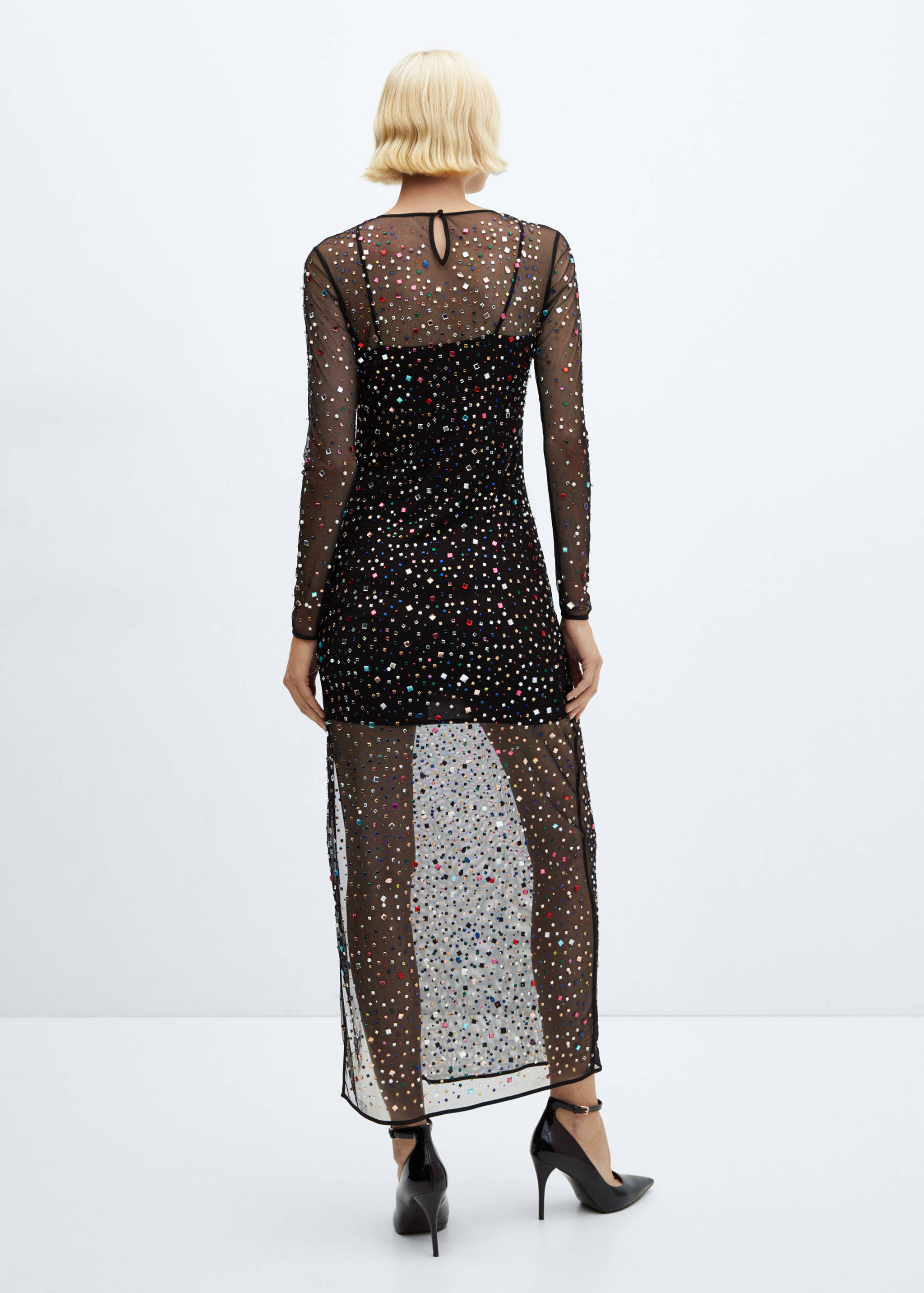 Semi-transparent dress with rhinestones - Reverse of the article