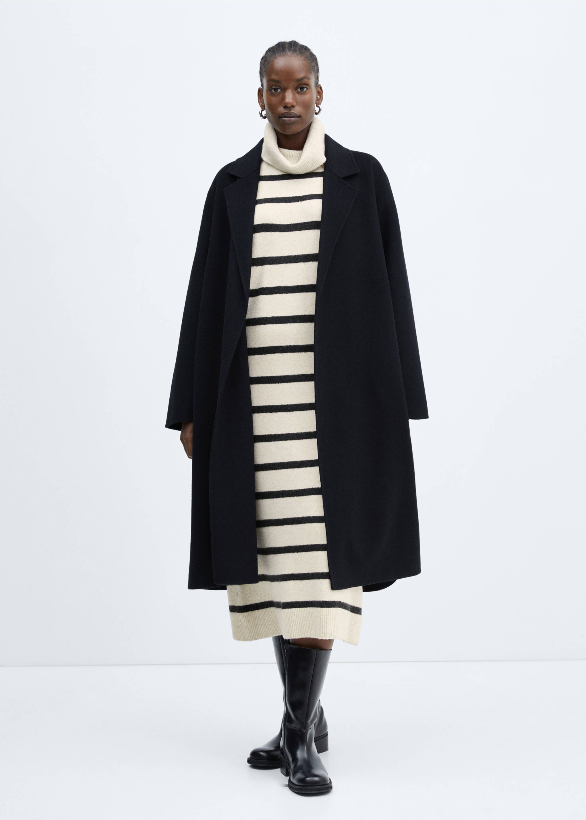 Knitted turtleneck dress - Details of the article 3, Charcoal. Ref: 57079101-00.