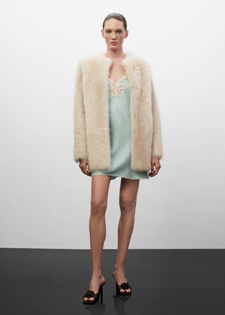 Leather coat  with fur-effect interior — Light/Pastel Grey