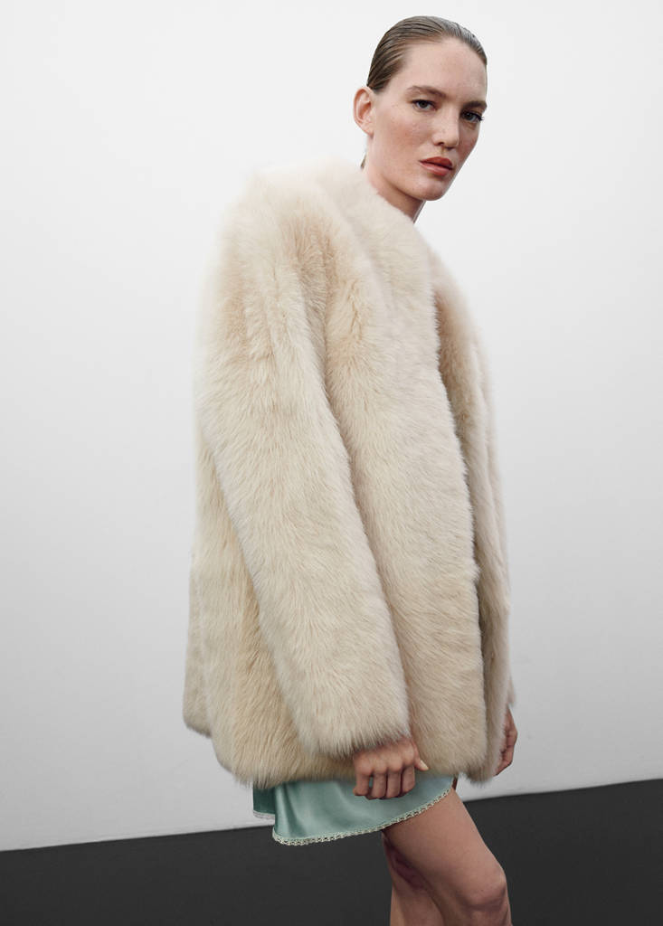 Leather coat  with fur-effect interior — Light/Pastel Grey