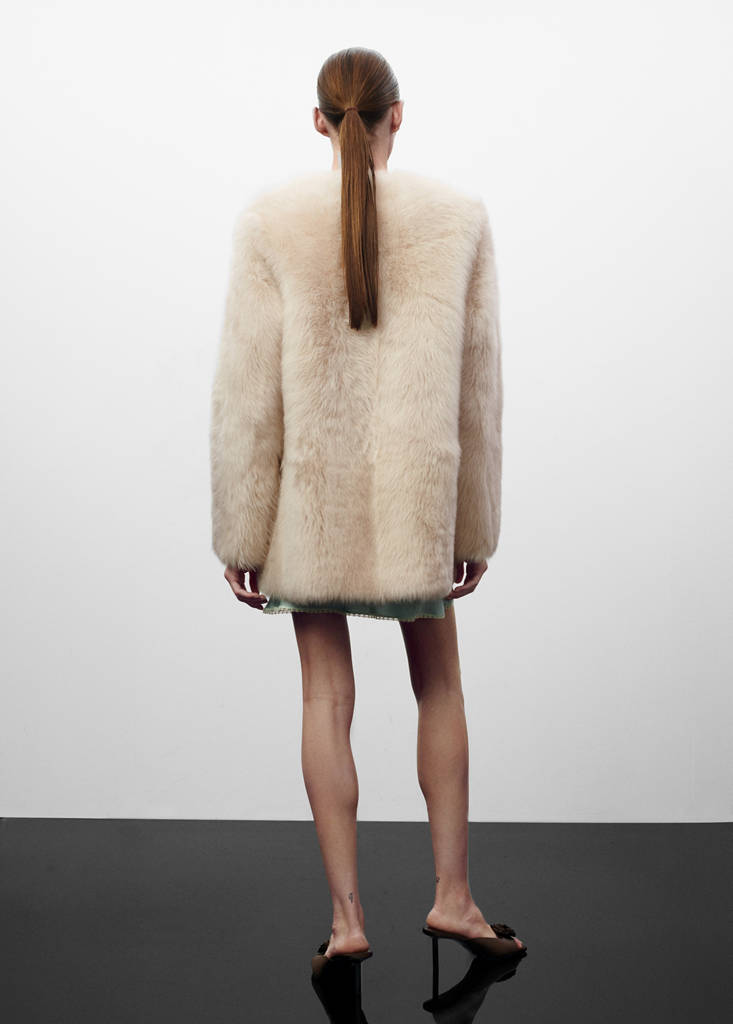 Leather coat  with fur-effect interior — Light/Pastel Grey