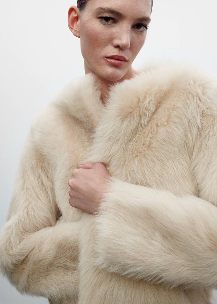 Leather coat  with fur-effect interior — Light/Pastel Grey