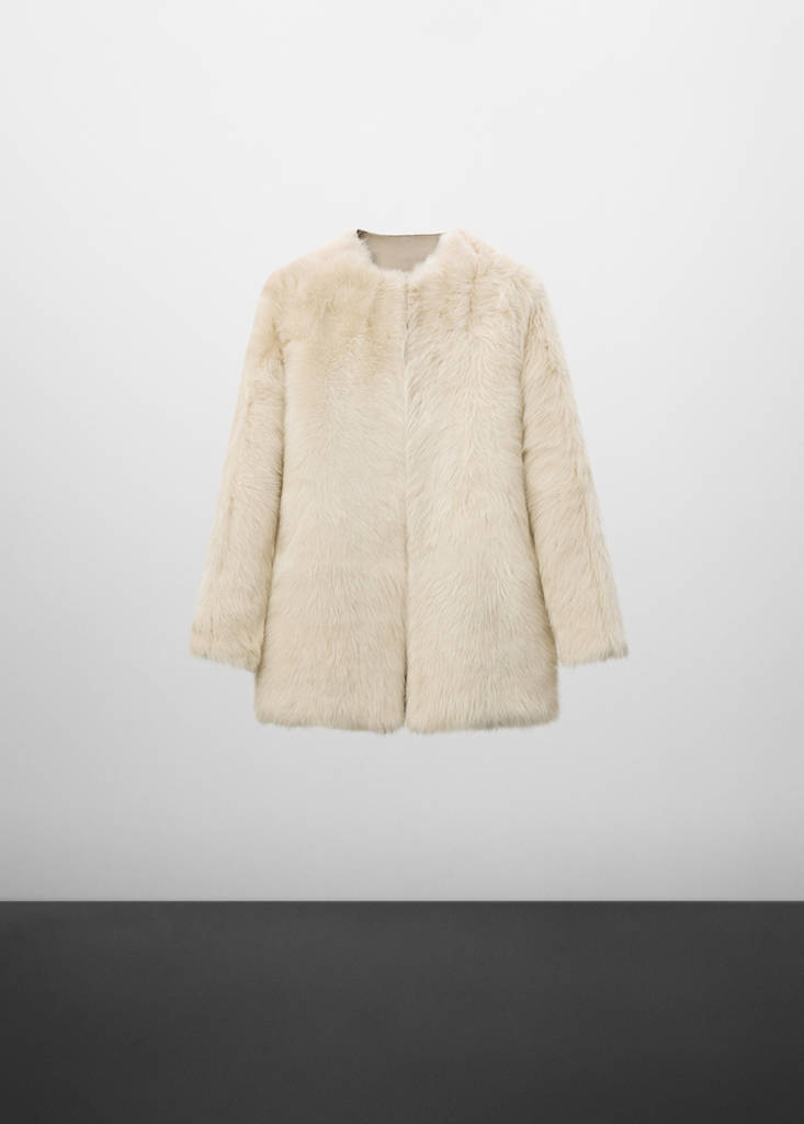 Leather coat  with fur-effect interior — Light/Pastel Grey