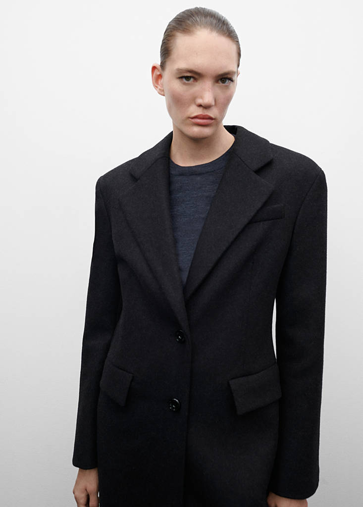 Wool coat with shoulder pads — Grey