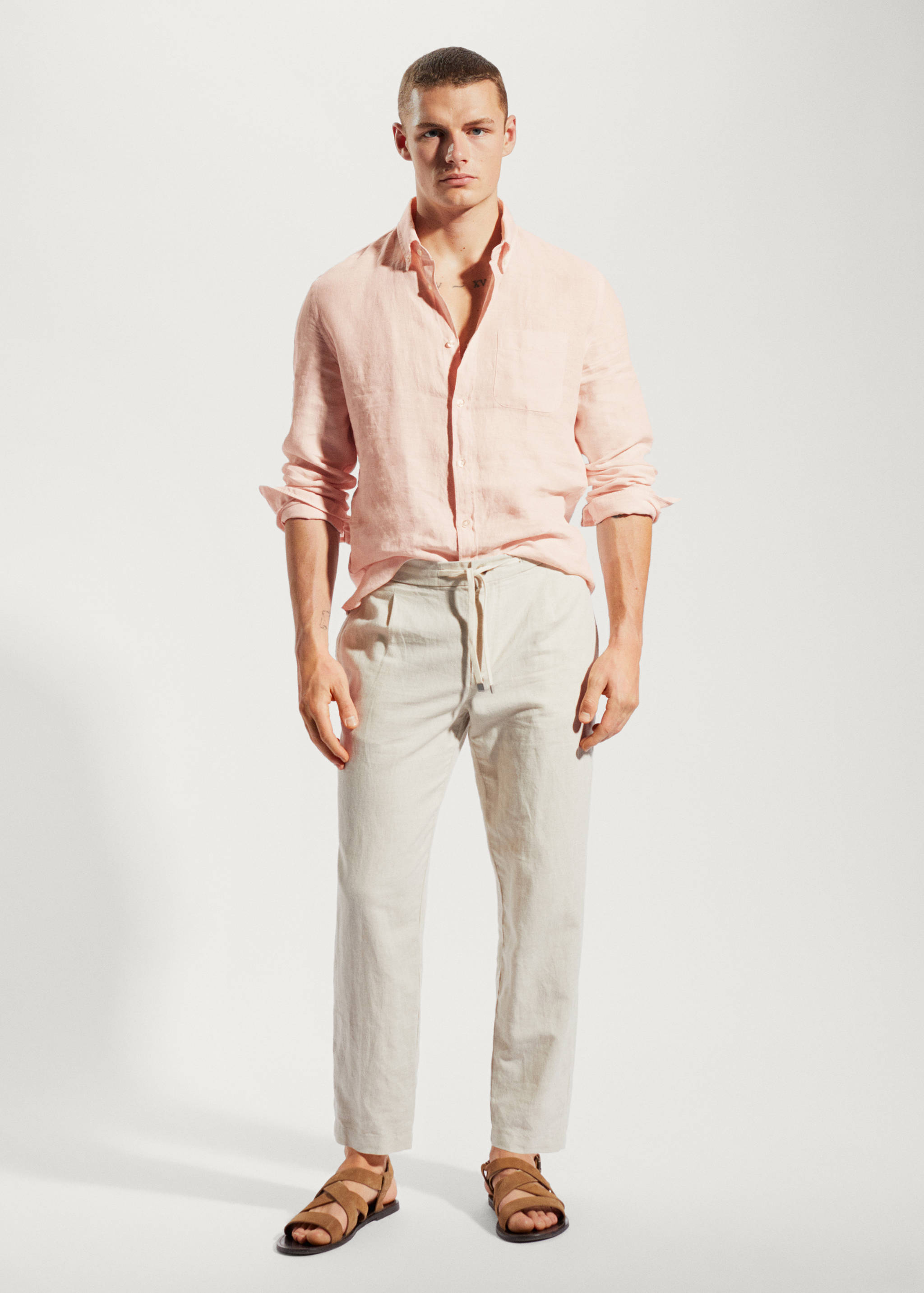 100% linen slim-fit shirt - General plane