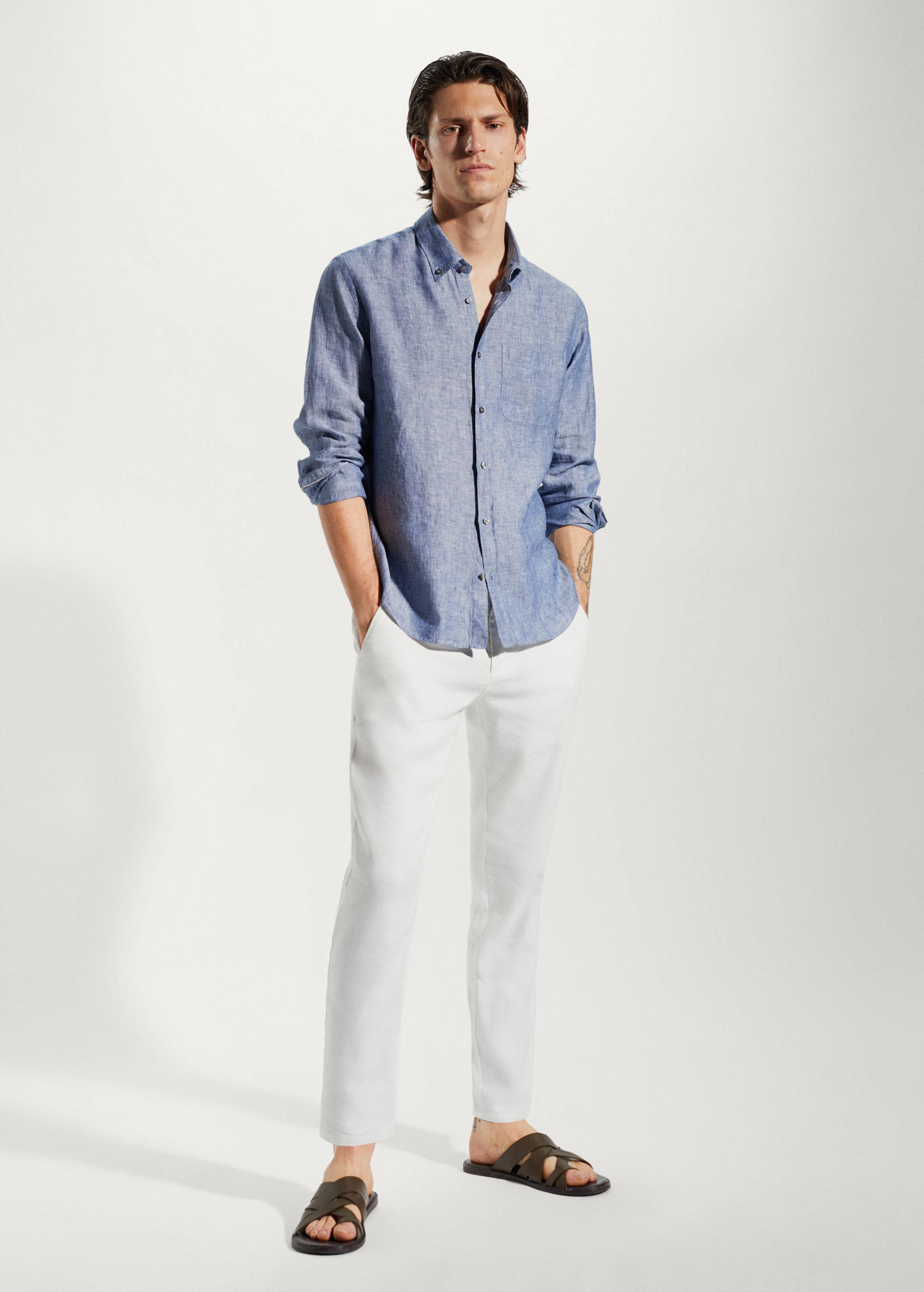 100% linen slim-fit shirt - General plane