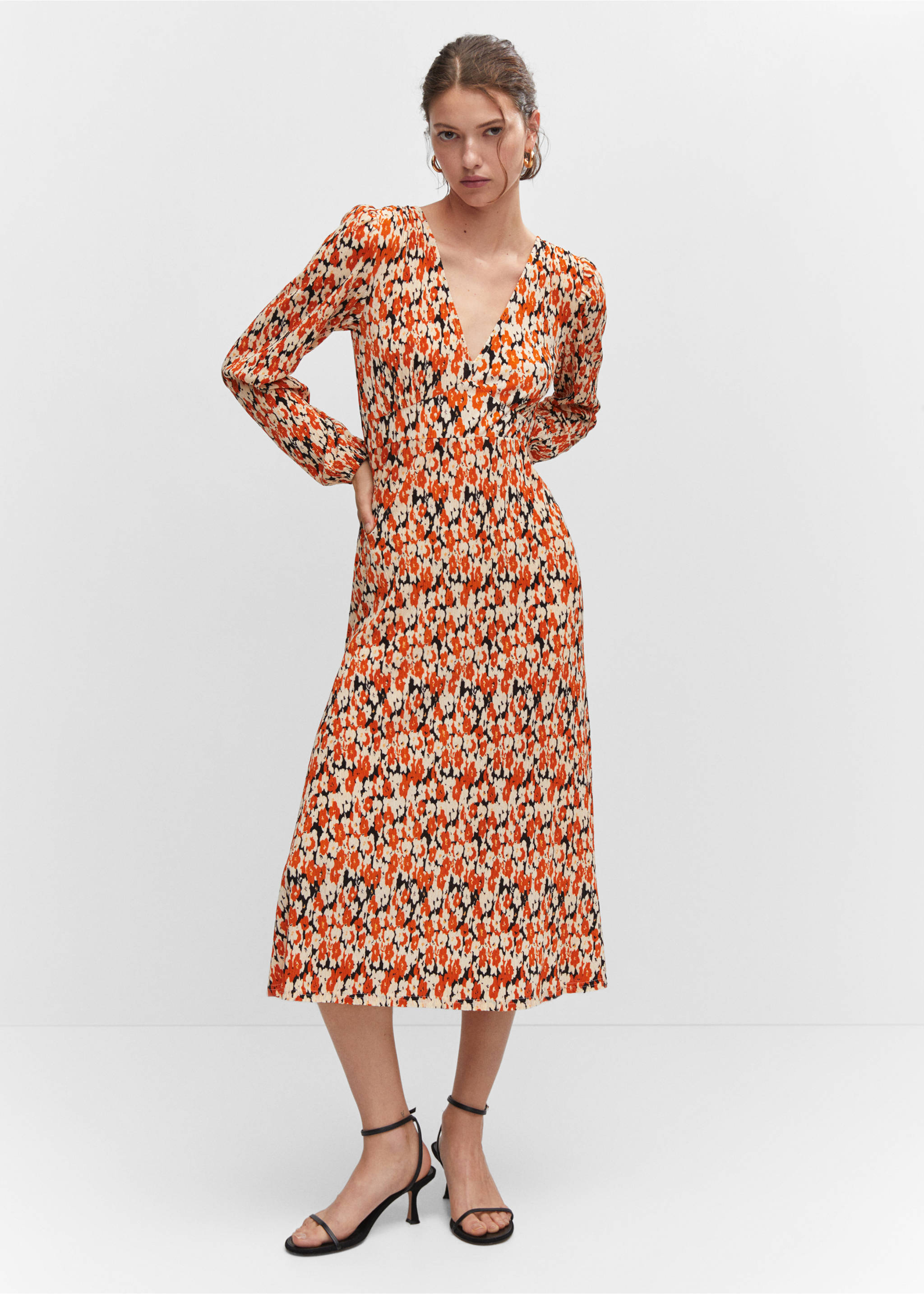 Printed textured dress - General plane, Orange. Ref: 57083799-00.