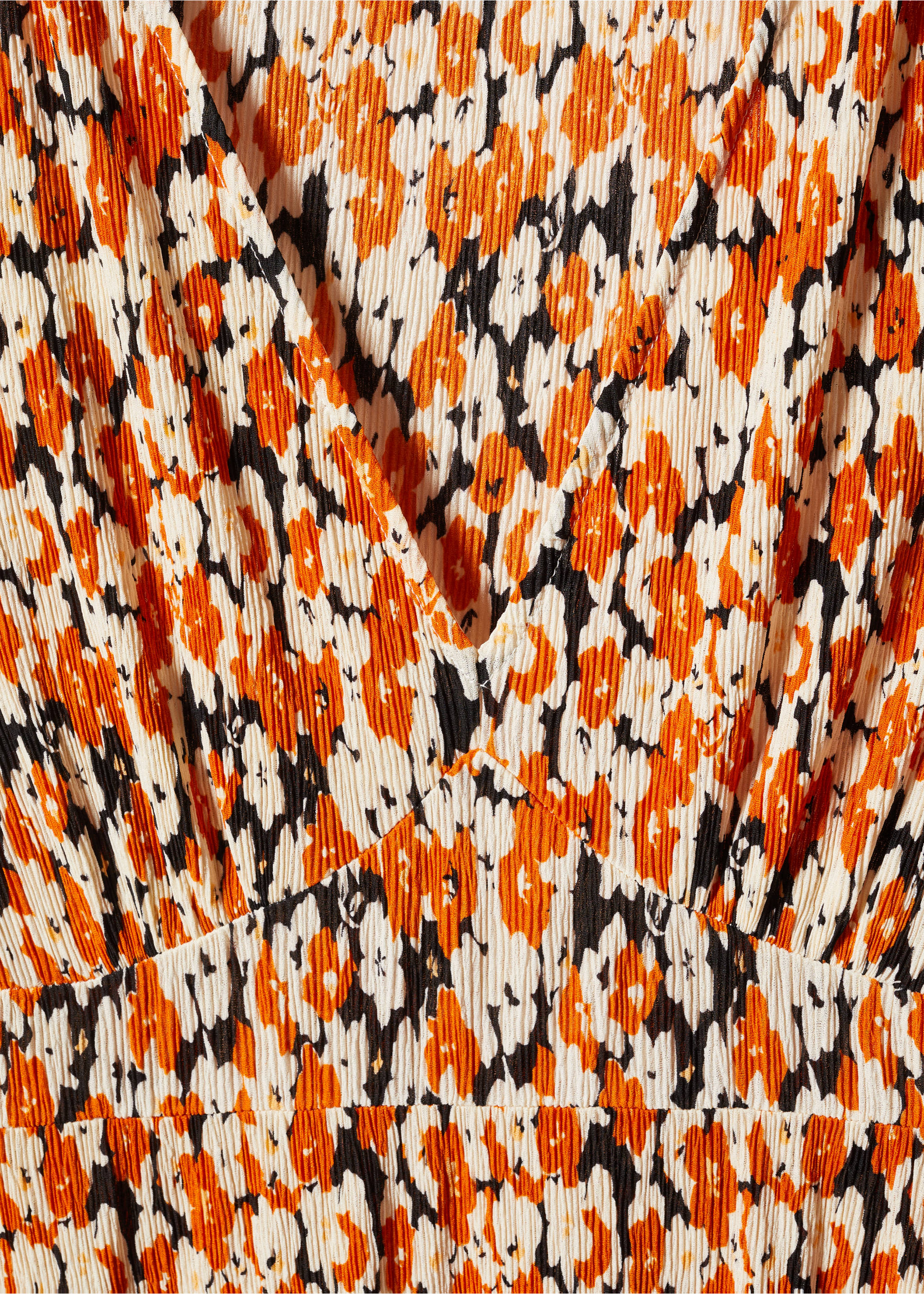 Printed textured dress - Details of the article 8, Orange. Ref: 57083799-00.