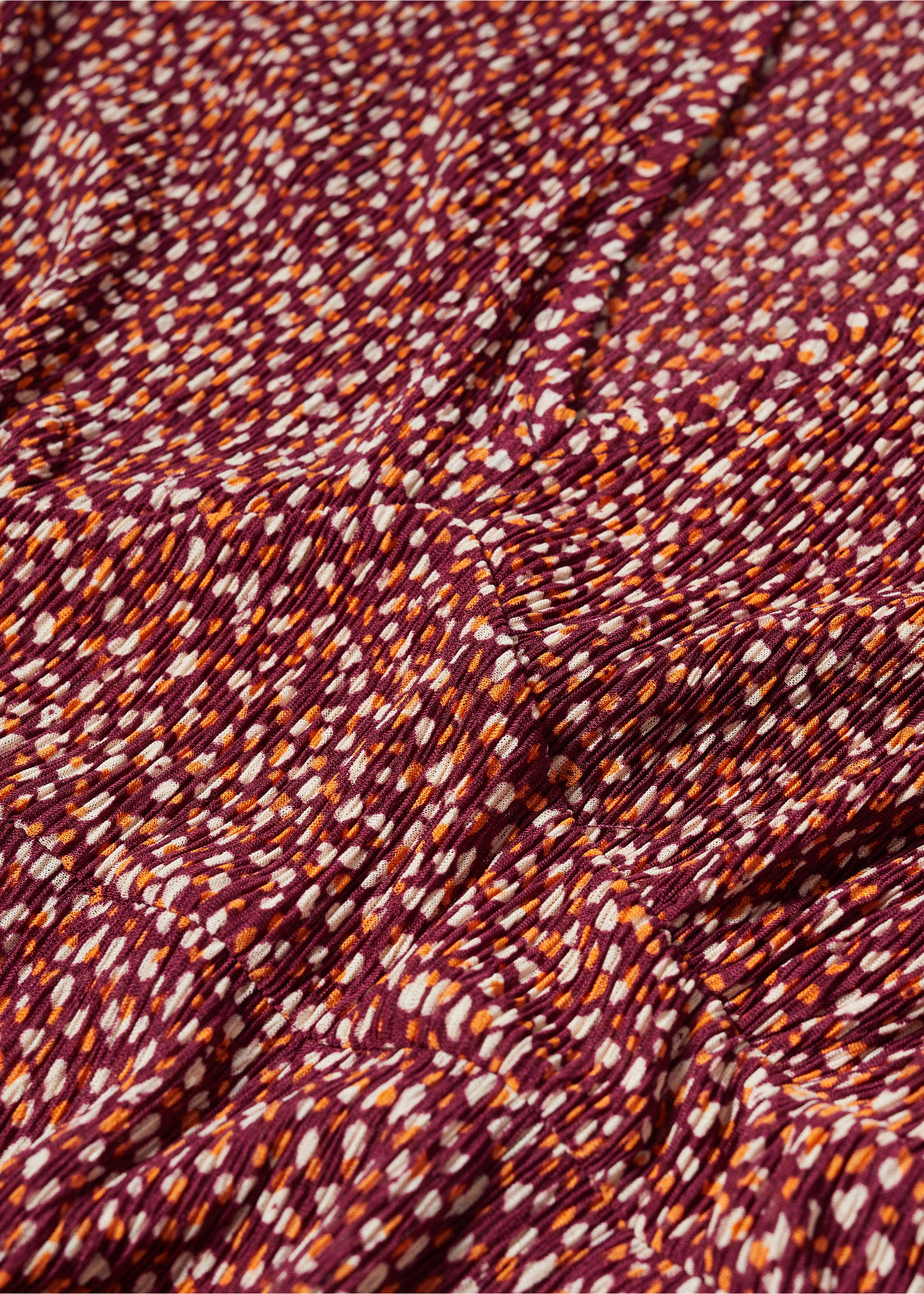Printed textured dress - Details of the article 8, Maroon. Ref: 57083799-00.