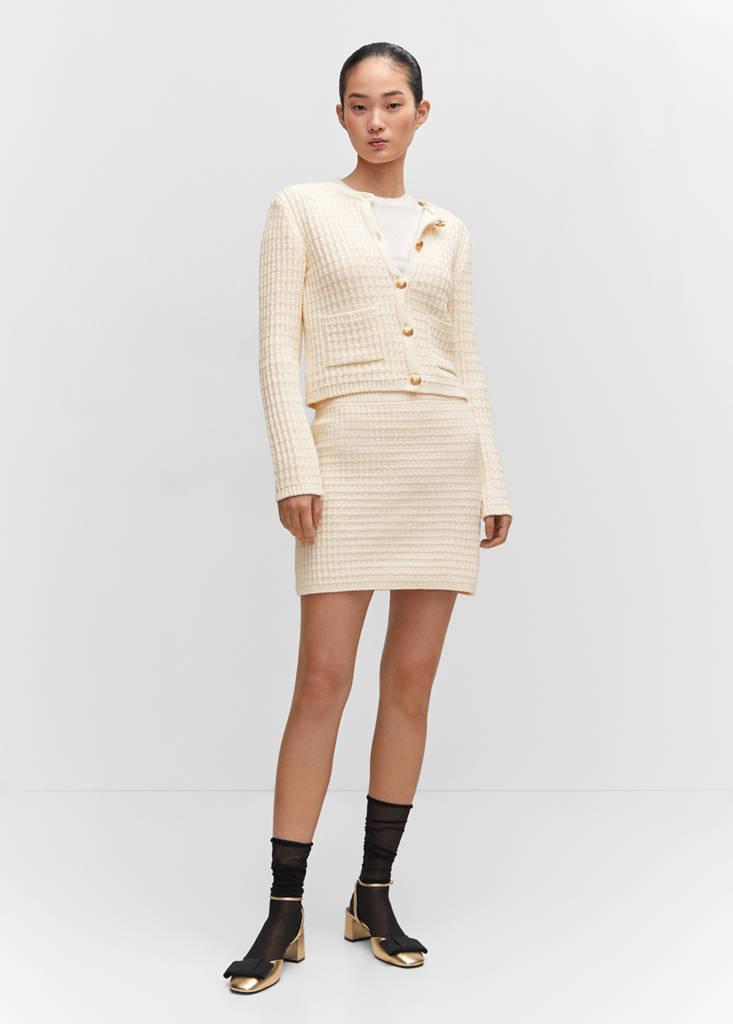 Textured knit cardigan — Off White