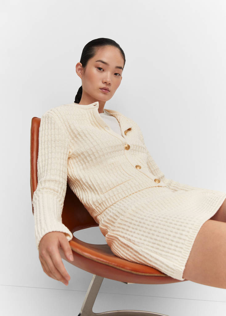 Textured knit cardigan — Off White