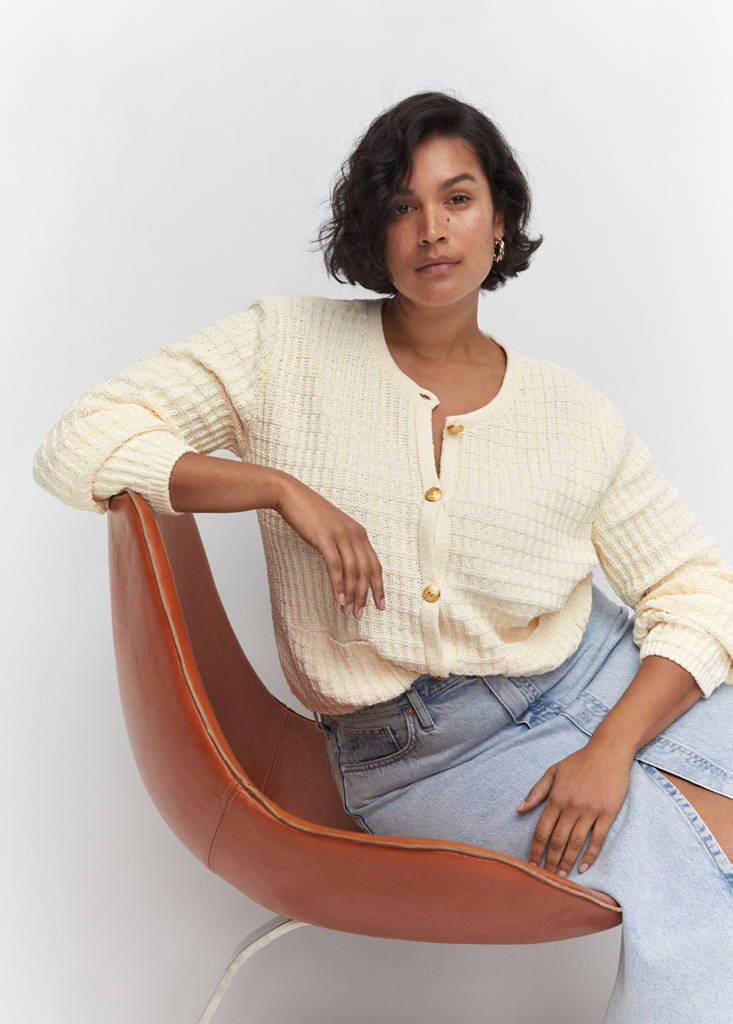 Textured knit cardigan — Off White
