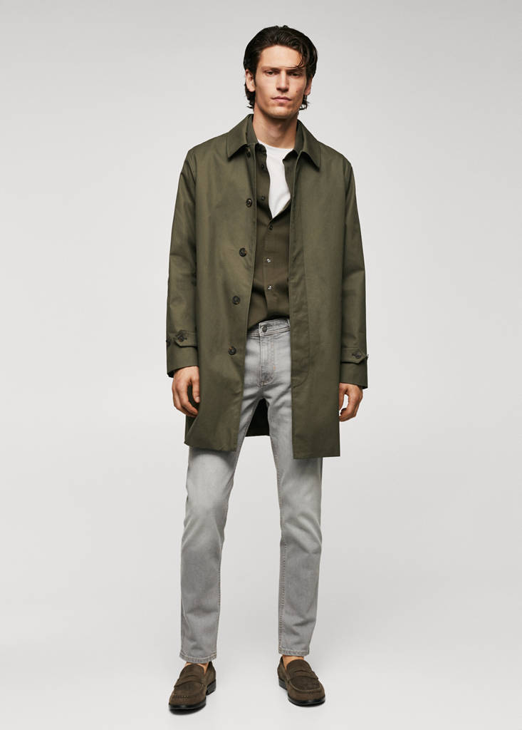 Water-repellent cotton trench coat — Khaki