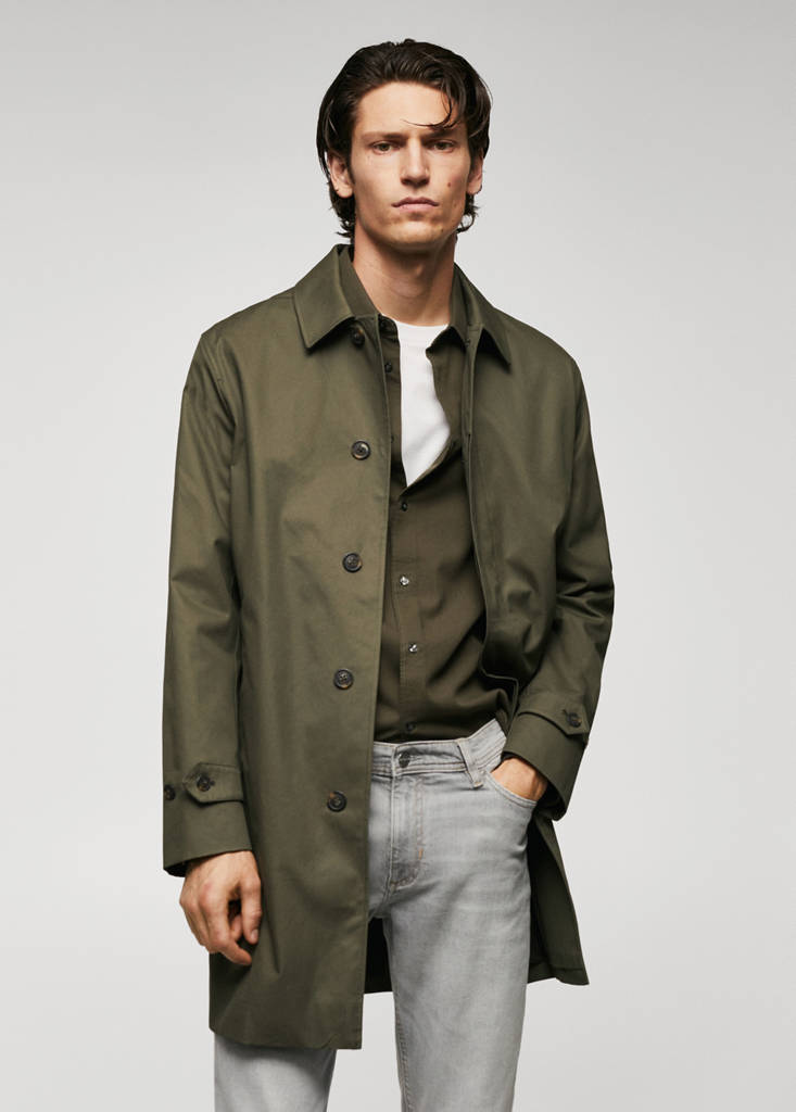 Water-repellent cotton trench coat — Khaki