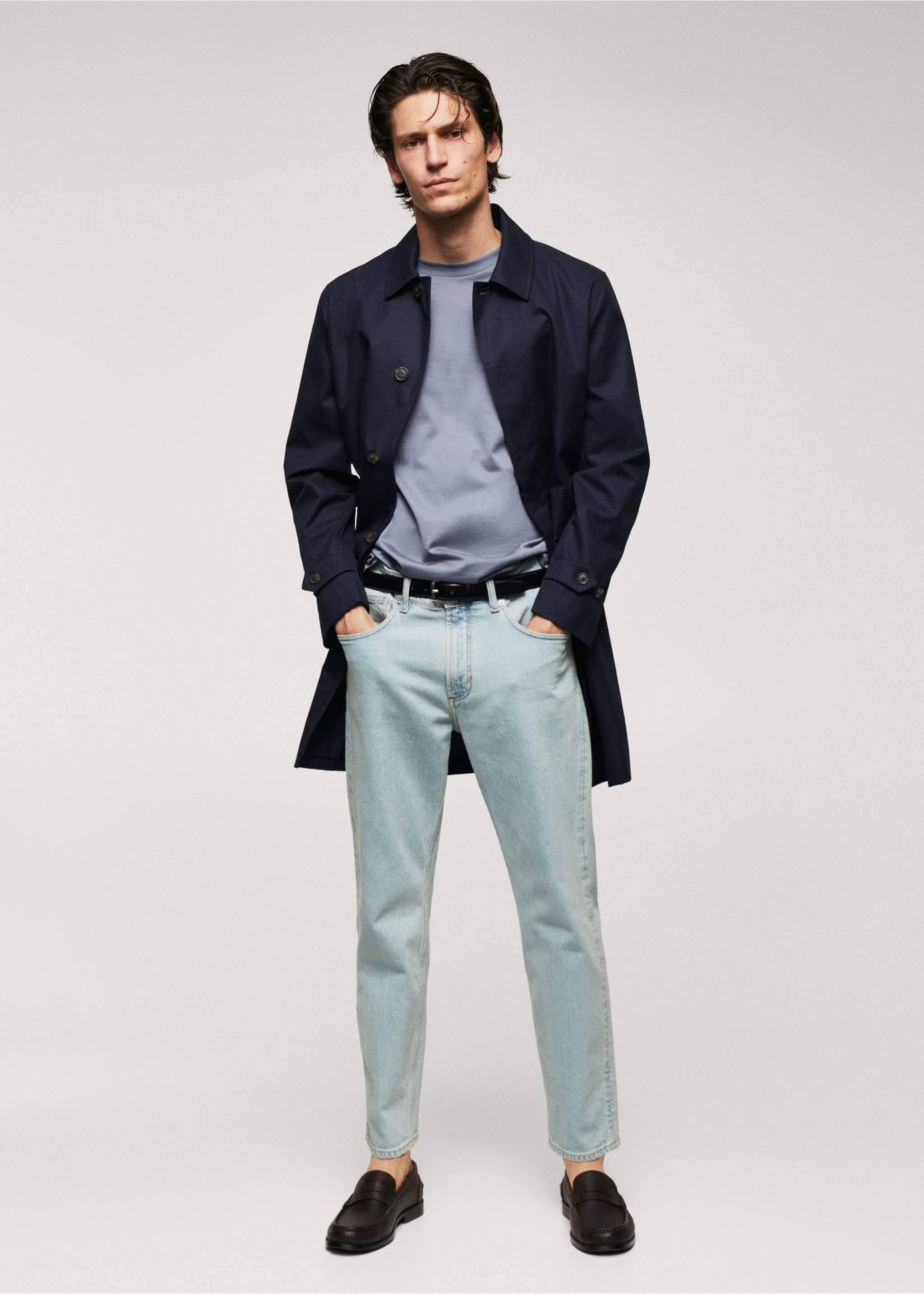 Trench algodón water repellent - Plano general, Azul marino oscuro. Ref: 57084385-00.