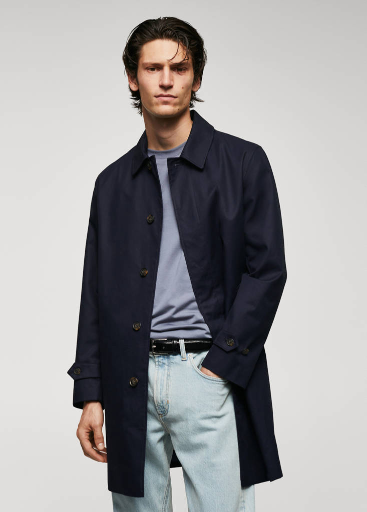 Water-repellent cotton trench coat — Dark Navy