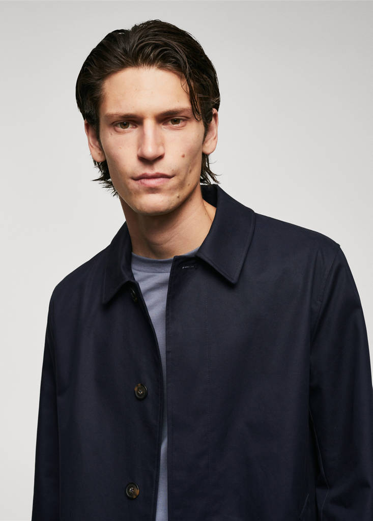 Water-repellent cotton trench coat — Dark Navy