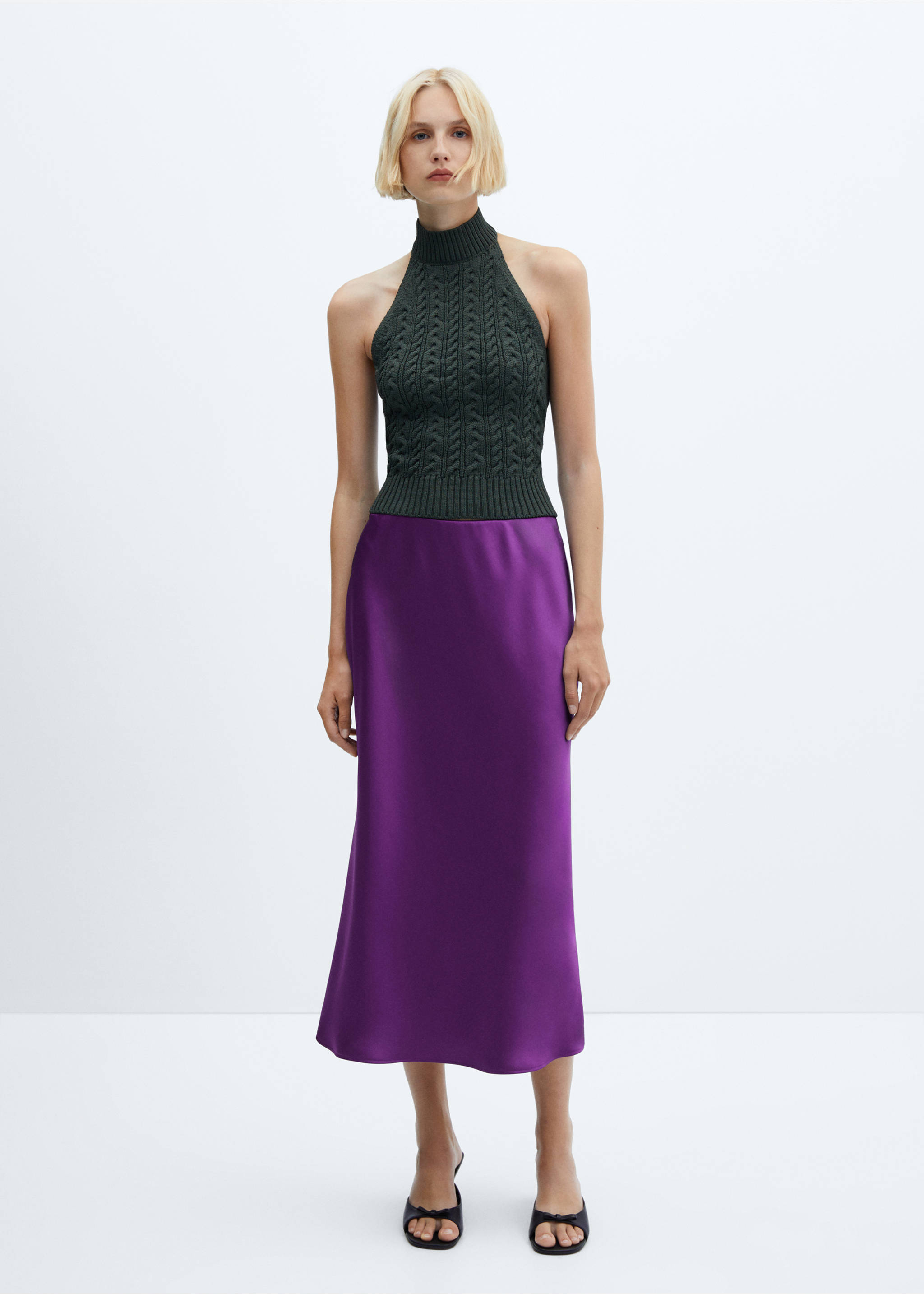 Midi satin skirt - General plane, Purple. Ref: 57084394-00.