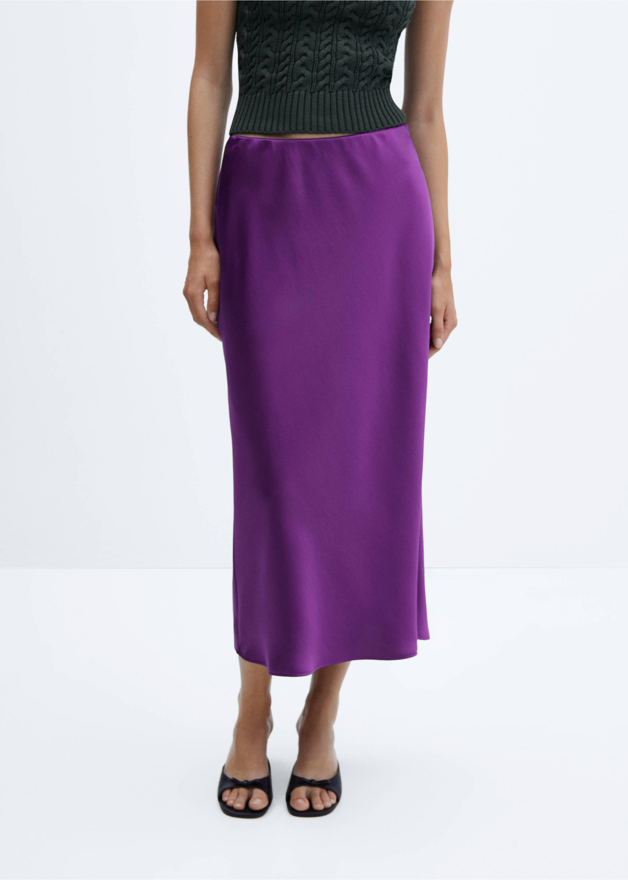 Midi satin skirt - Medium plane, Purple. Ref: 57084394-00.