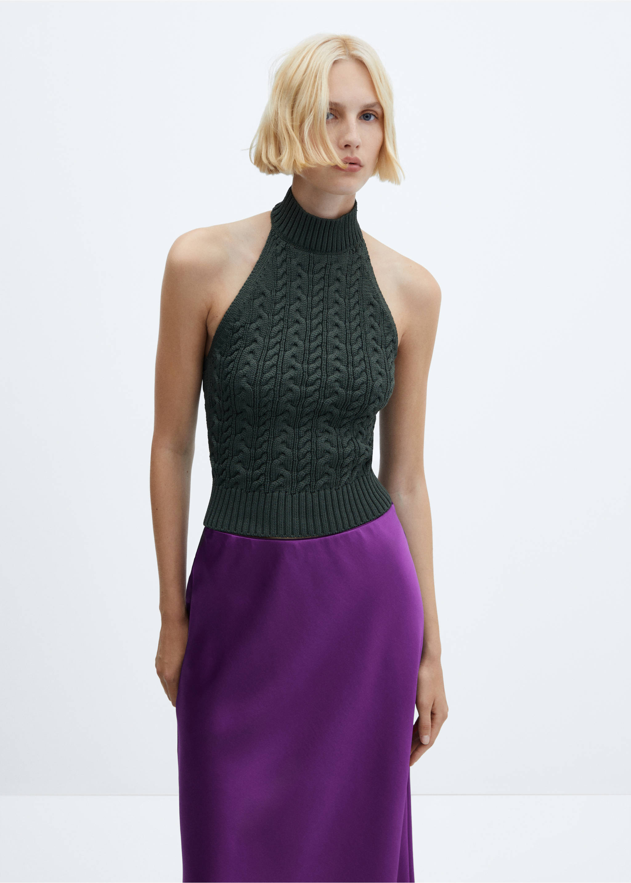 Midi satin skirt - Details of the article 1, Purple. Ref: 57084394-00.