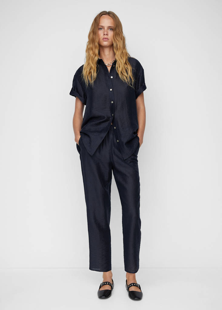 Satin lyocell trousers — Navy