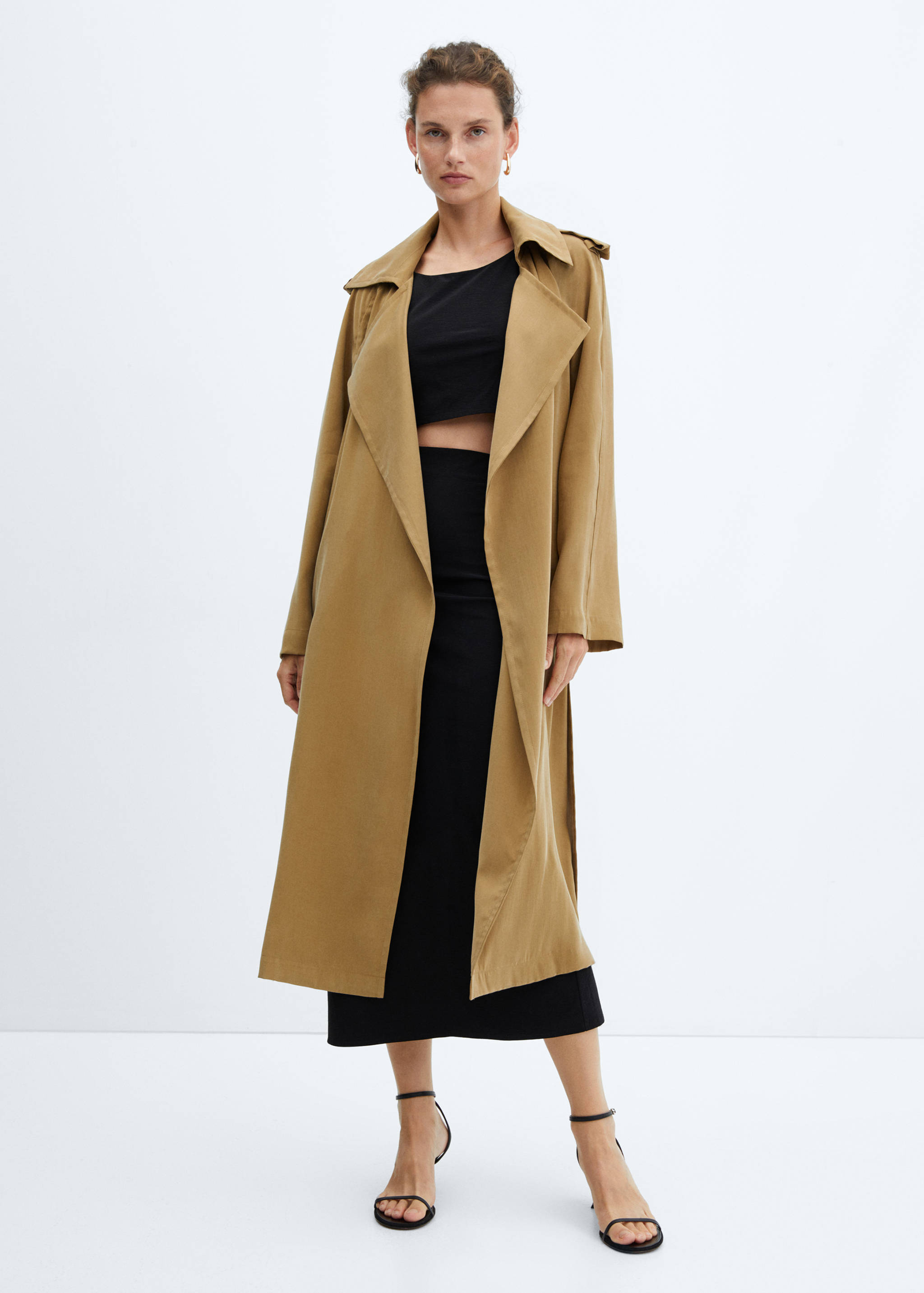 Modal trench coat with tie - General plane