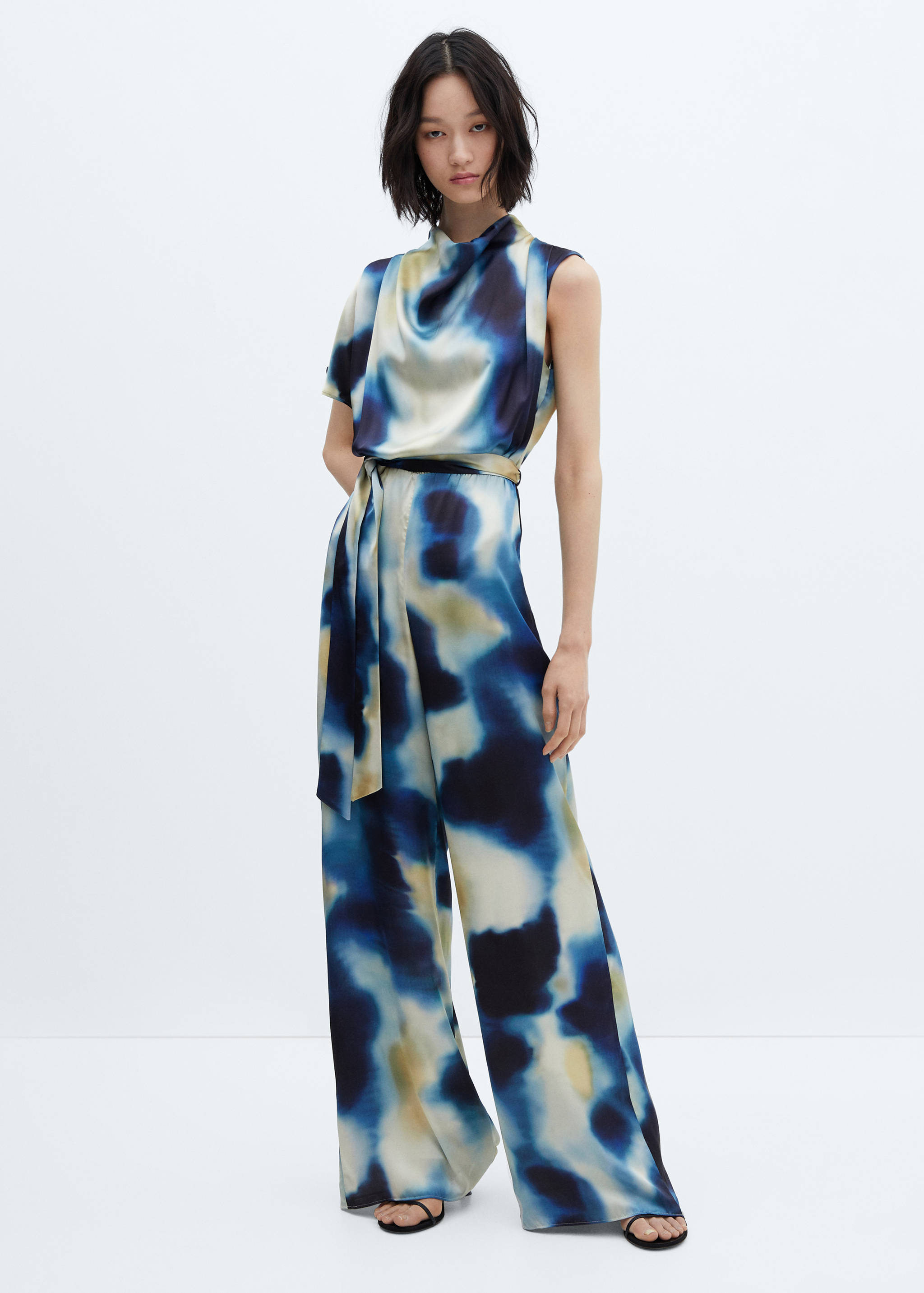 Satin jumpsuit with draped neckline - General plane