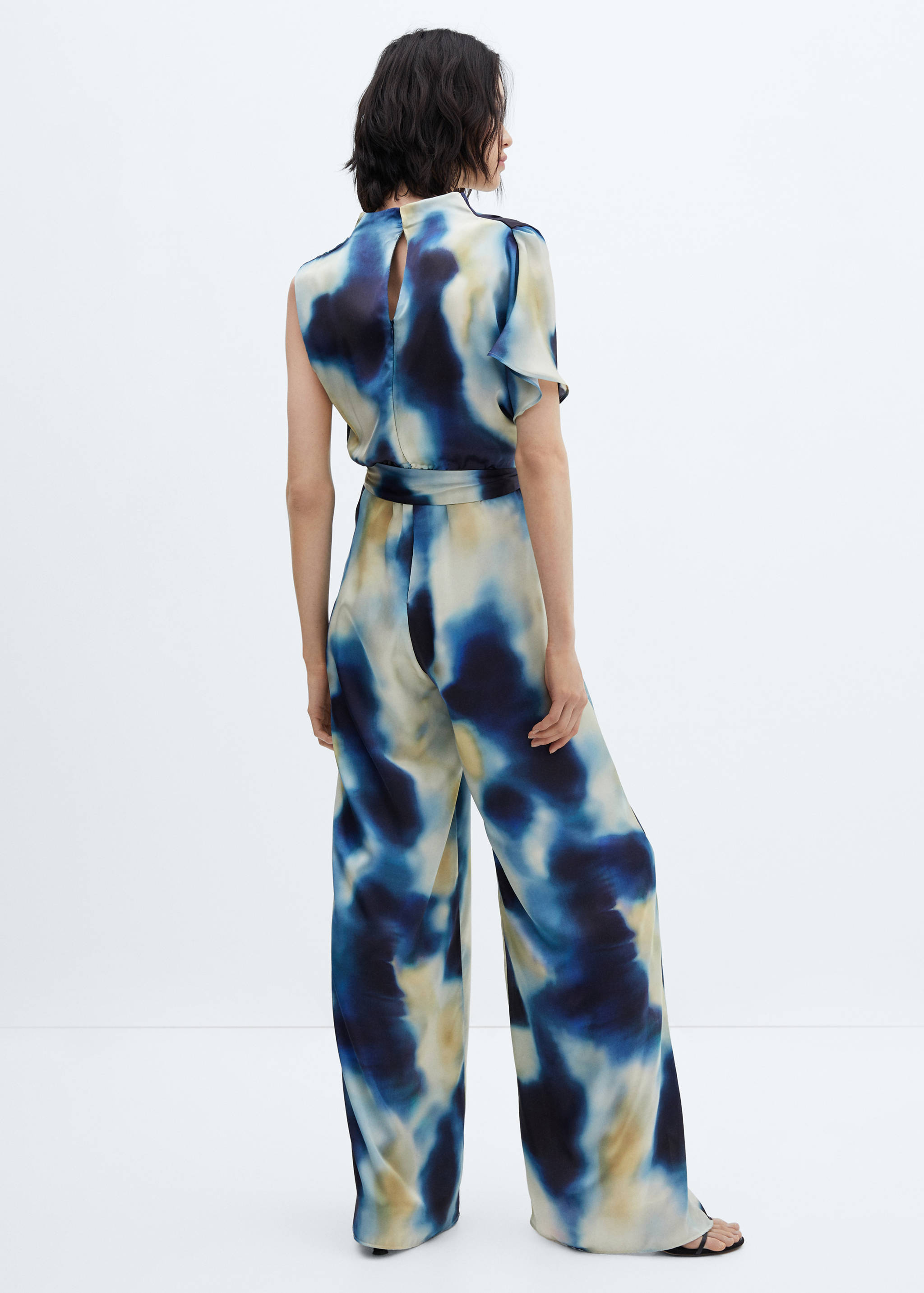 Satin jumpsuit with draped neckline - Reverse of the article