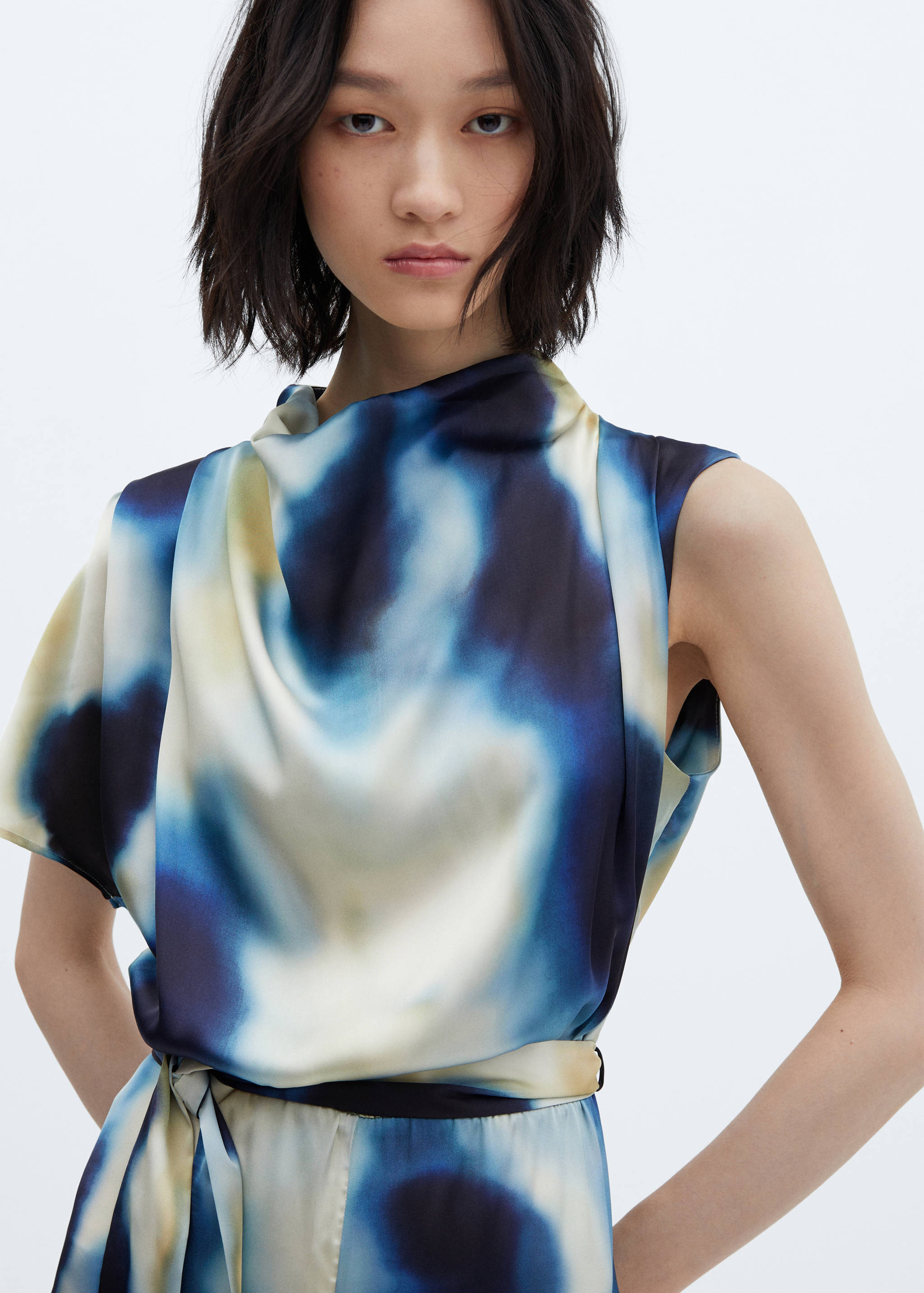 Satin jumpsuit with draped neckline - Details of the article 1