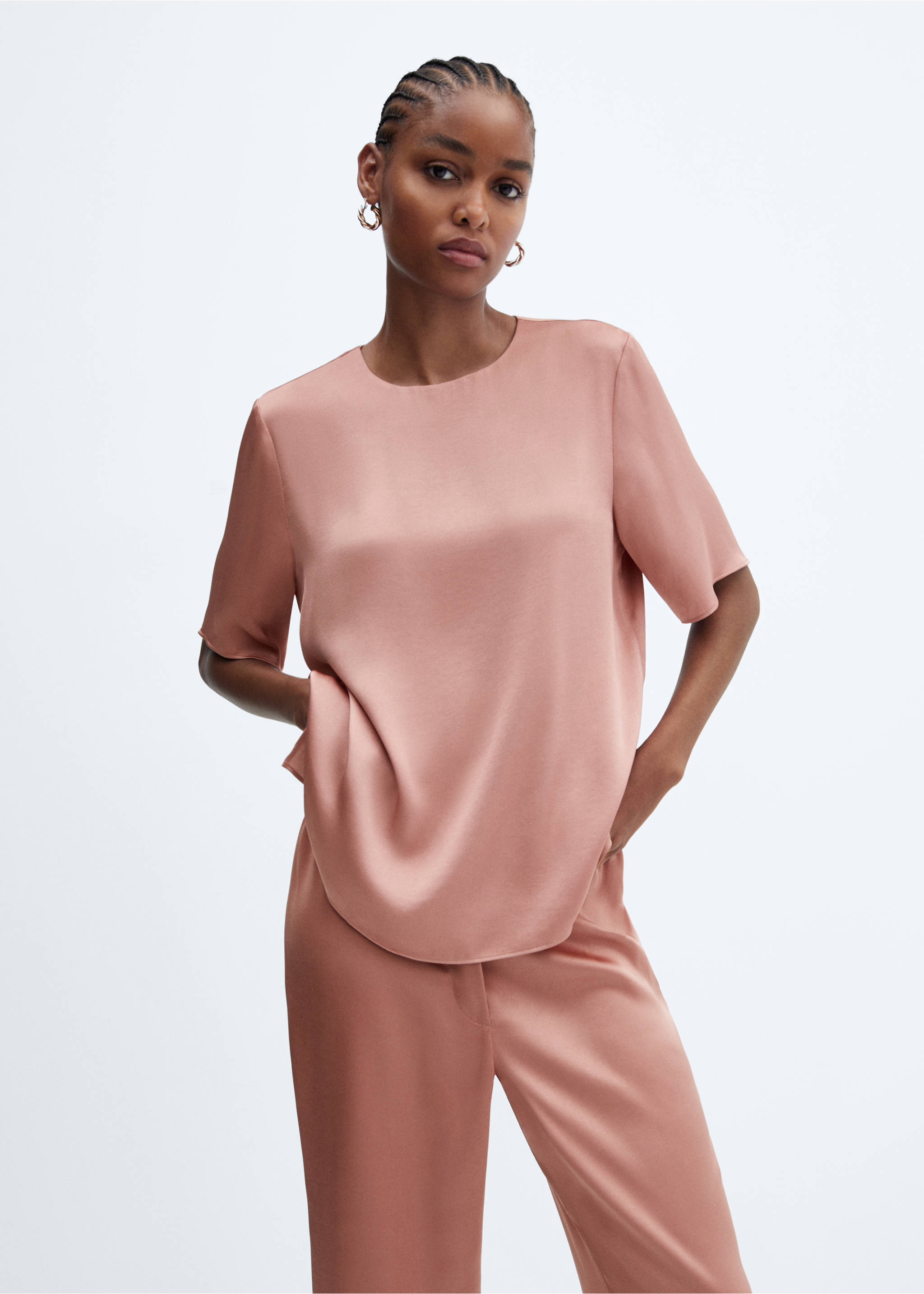 Satin blouse - Medium plane, Pastel Pink. Ref: 57085976-00.