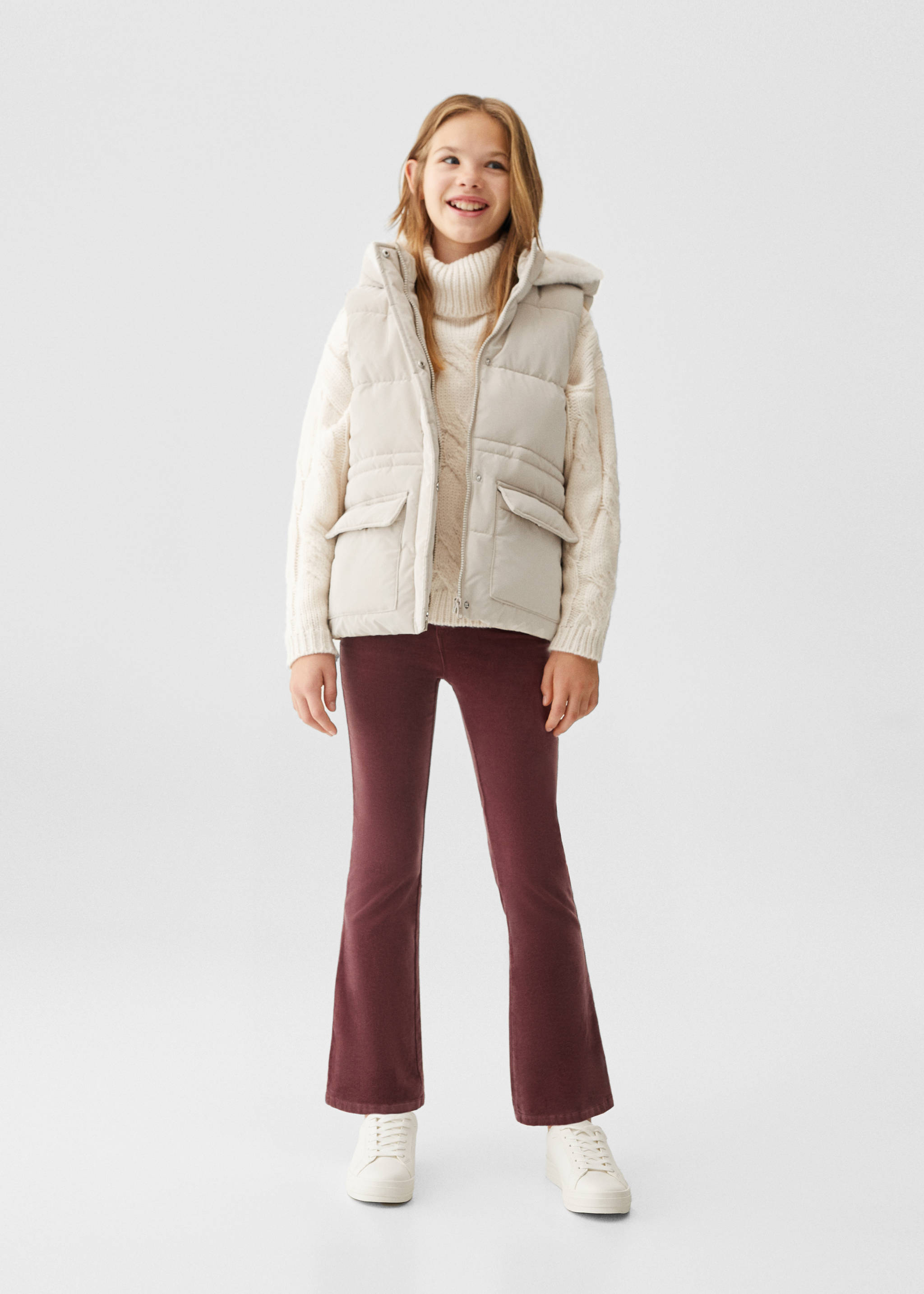 Quilted gilet with fur-effect hood - General plane