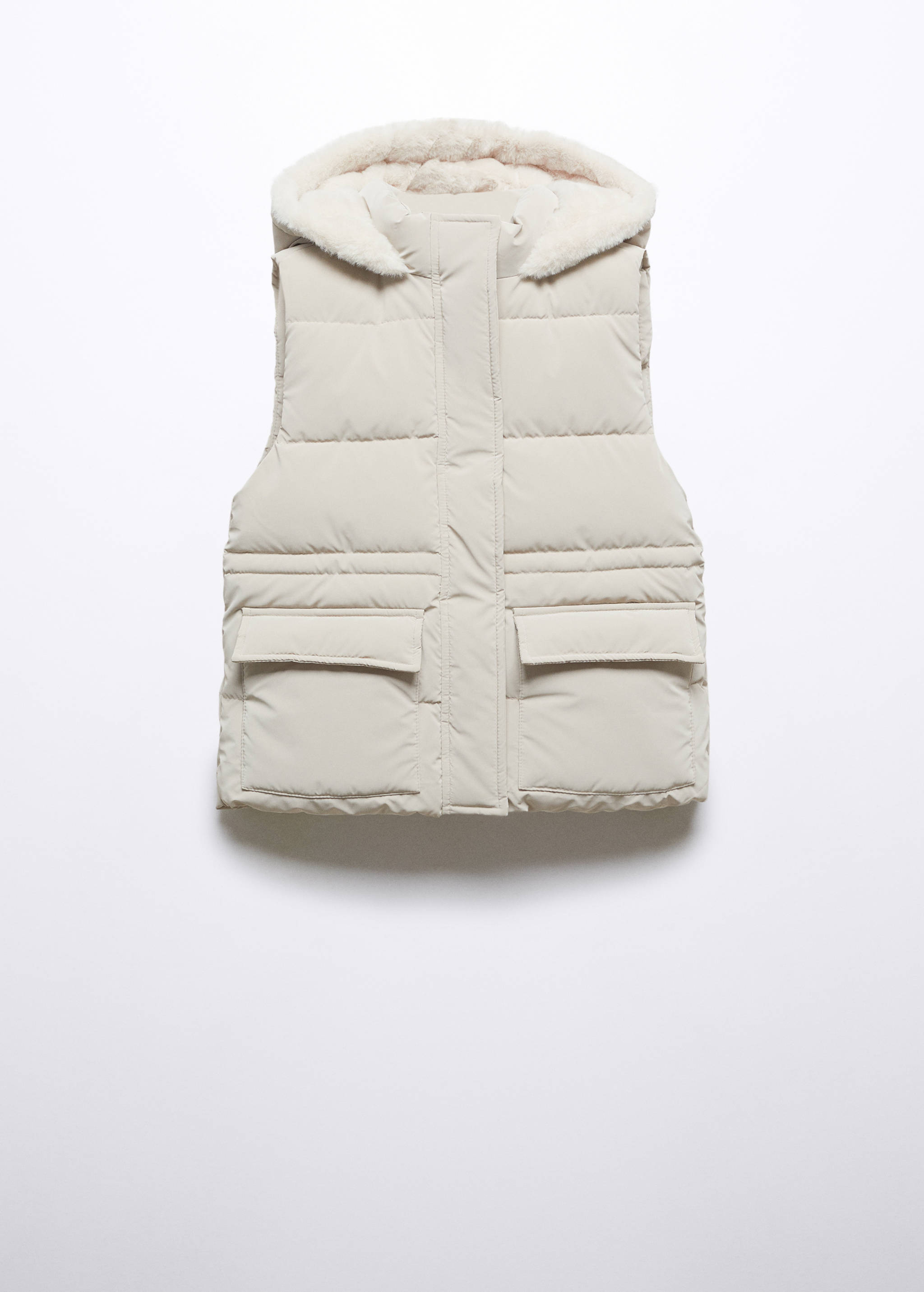 Quilted gilet with fur-effect hood - Article without model