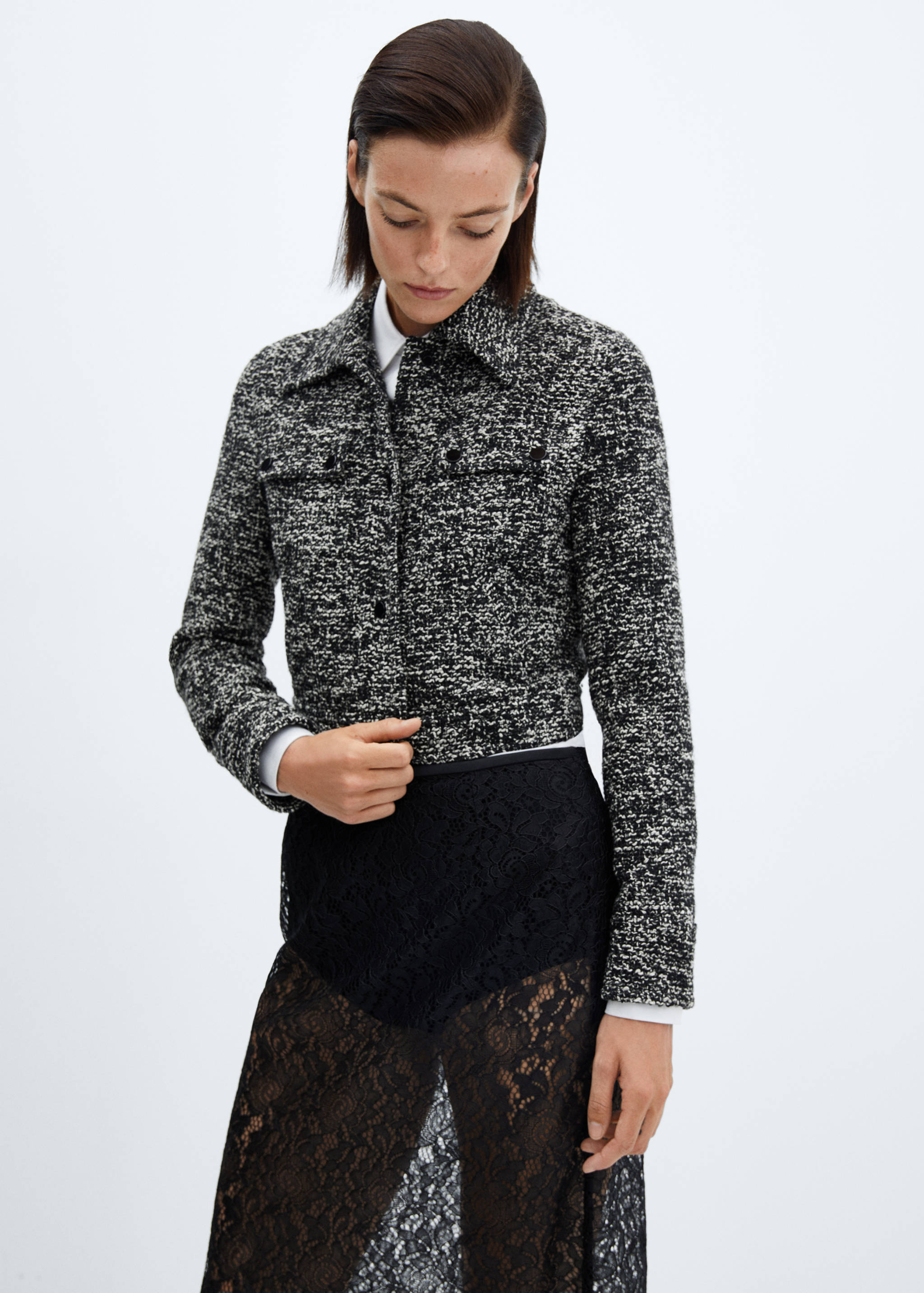 Veste tweed col chemise - Plan moyen