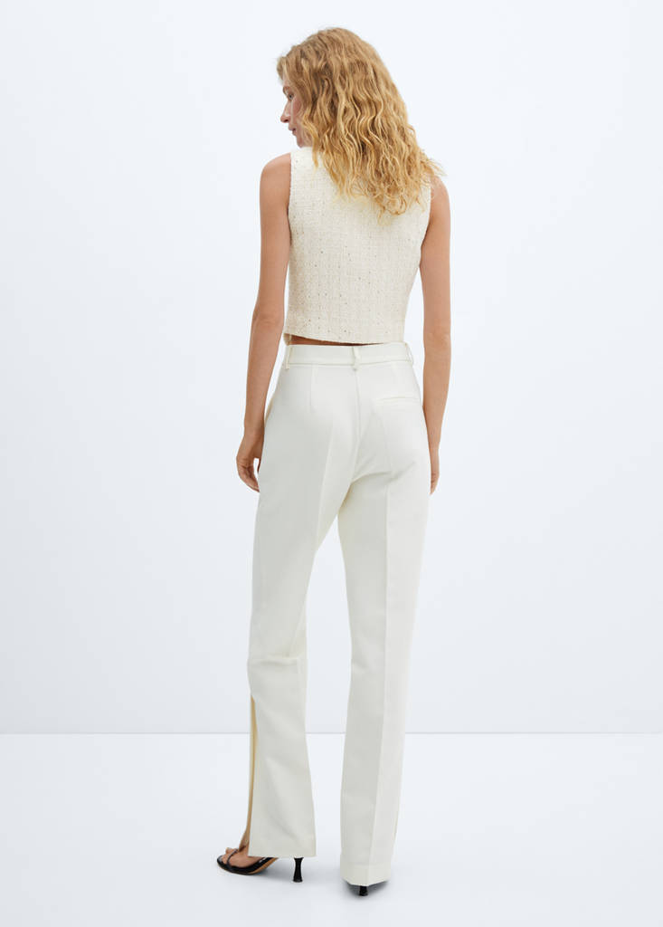Tweed gilet with jewel button — Ecru