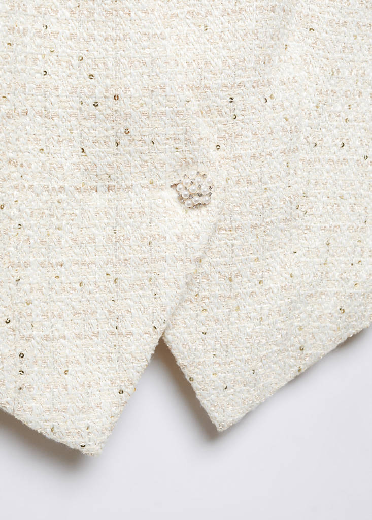 Tweed gilet with jewel button — Ecru