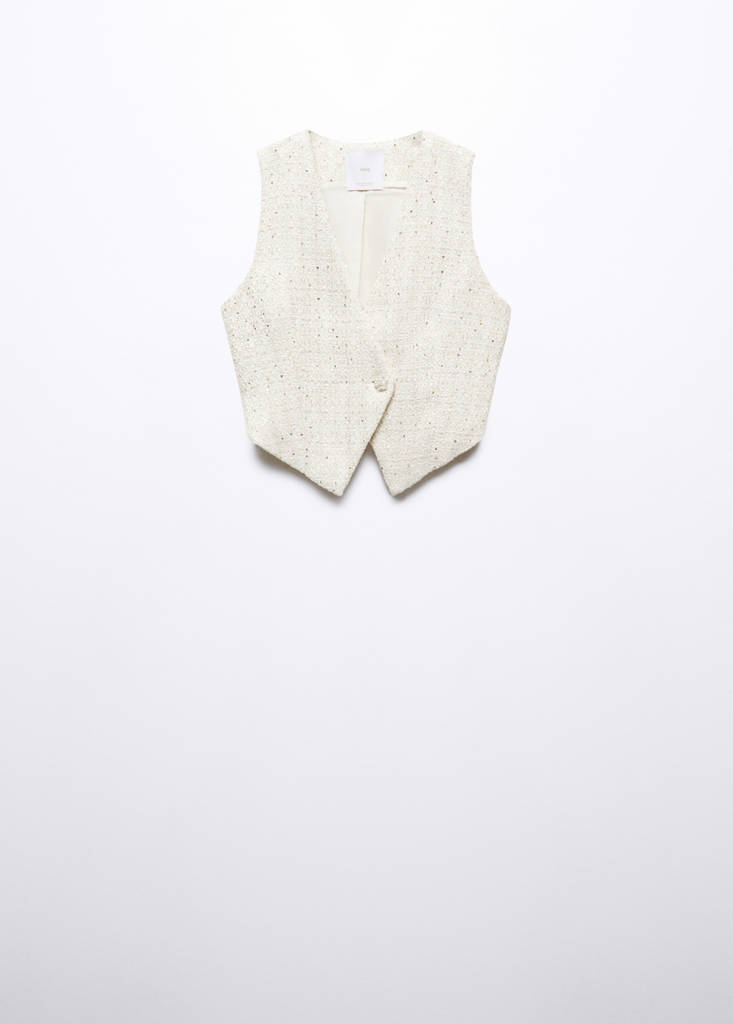 Tweed gilet with jewel button — Ecru